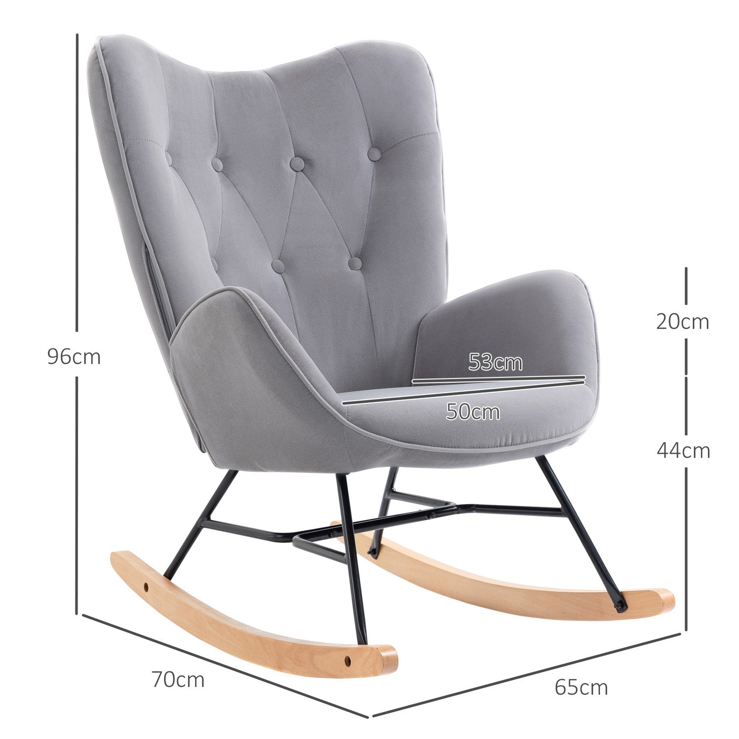 Ergonomisk gungstol i sammetslook, 150 kg Kapacitet, ljusgrå