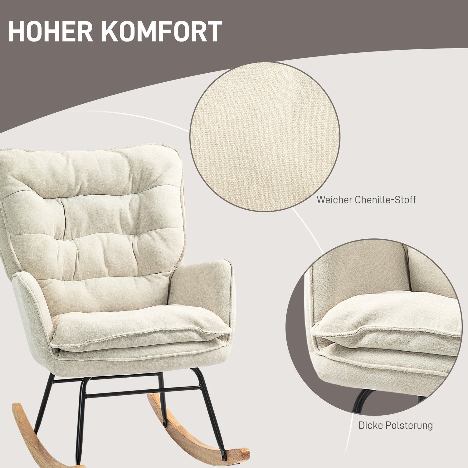 Beige Chenille-Look gungstol, 120 kg Kapacitet, för sovrum