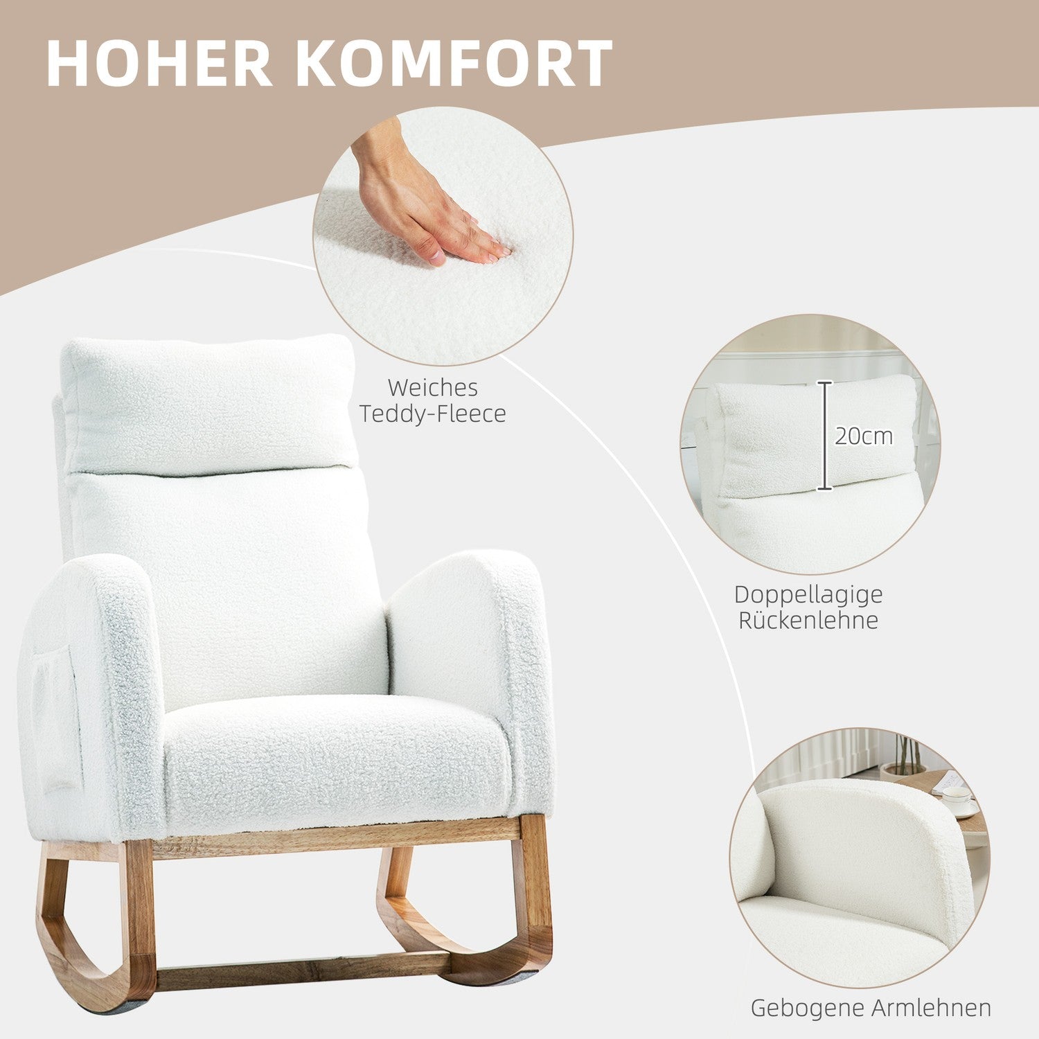 Cream White Velvet-Look gungstol, rymmer upp till 120 kg