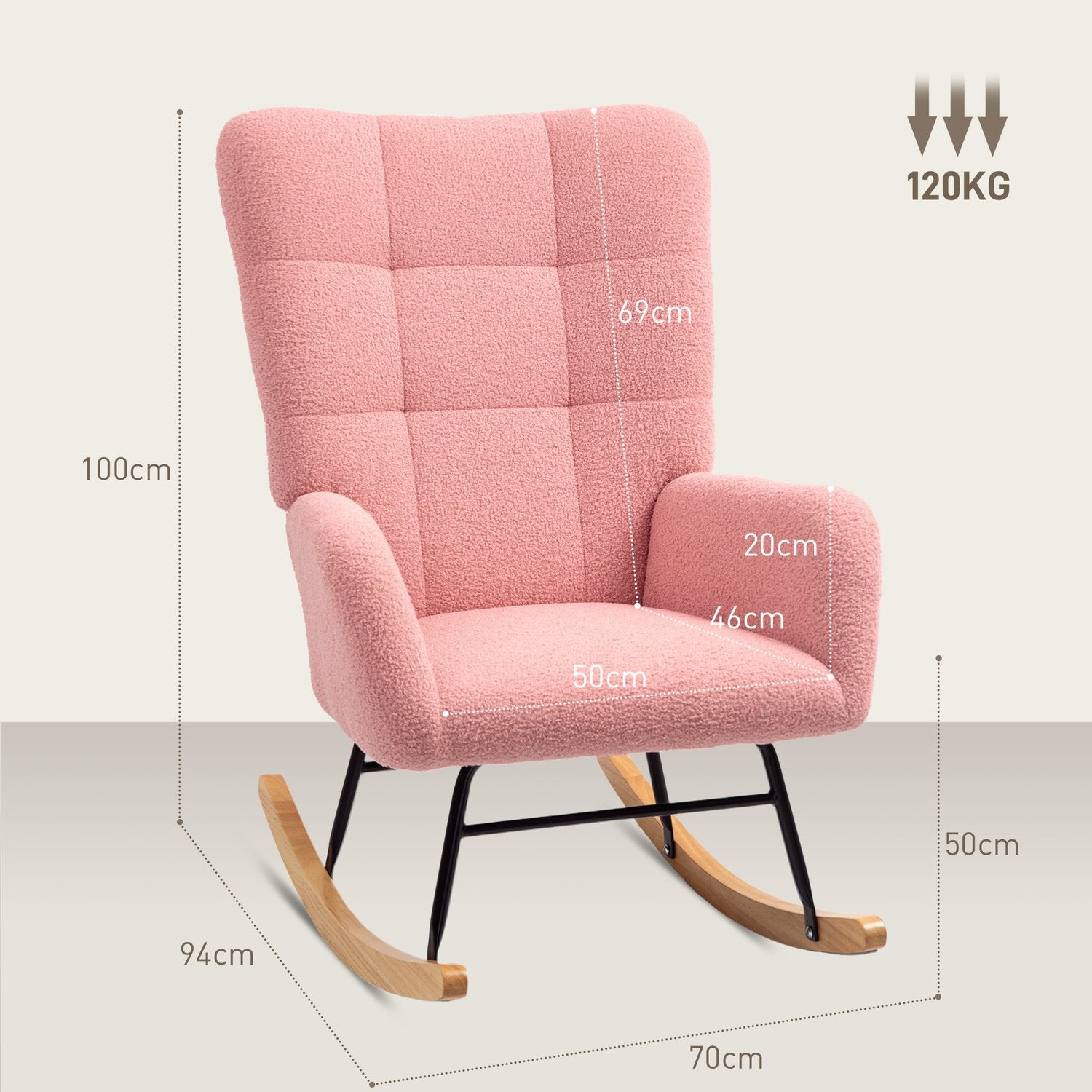 Rosa sammetsgungstol med armstöd – träbas