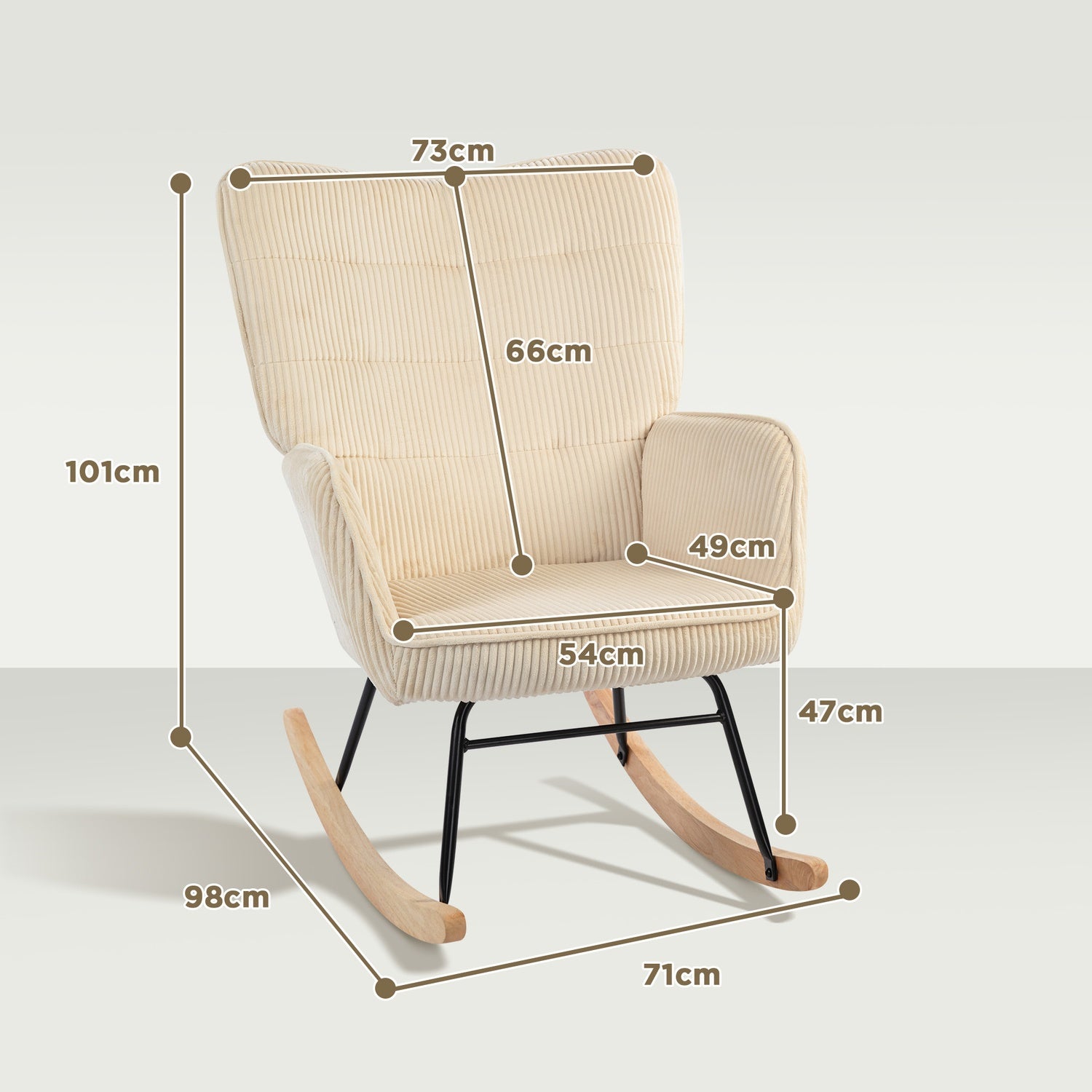 Beige avkopplande gungstol med trälöpare