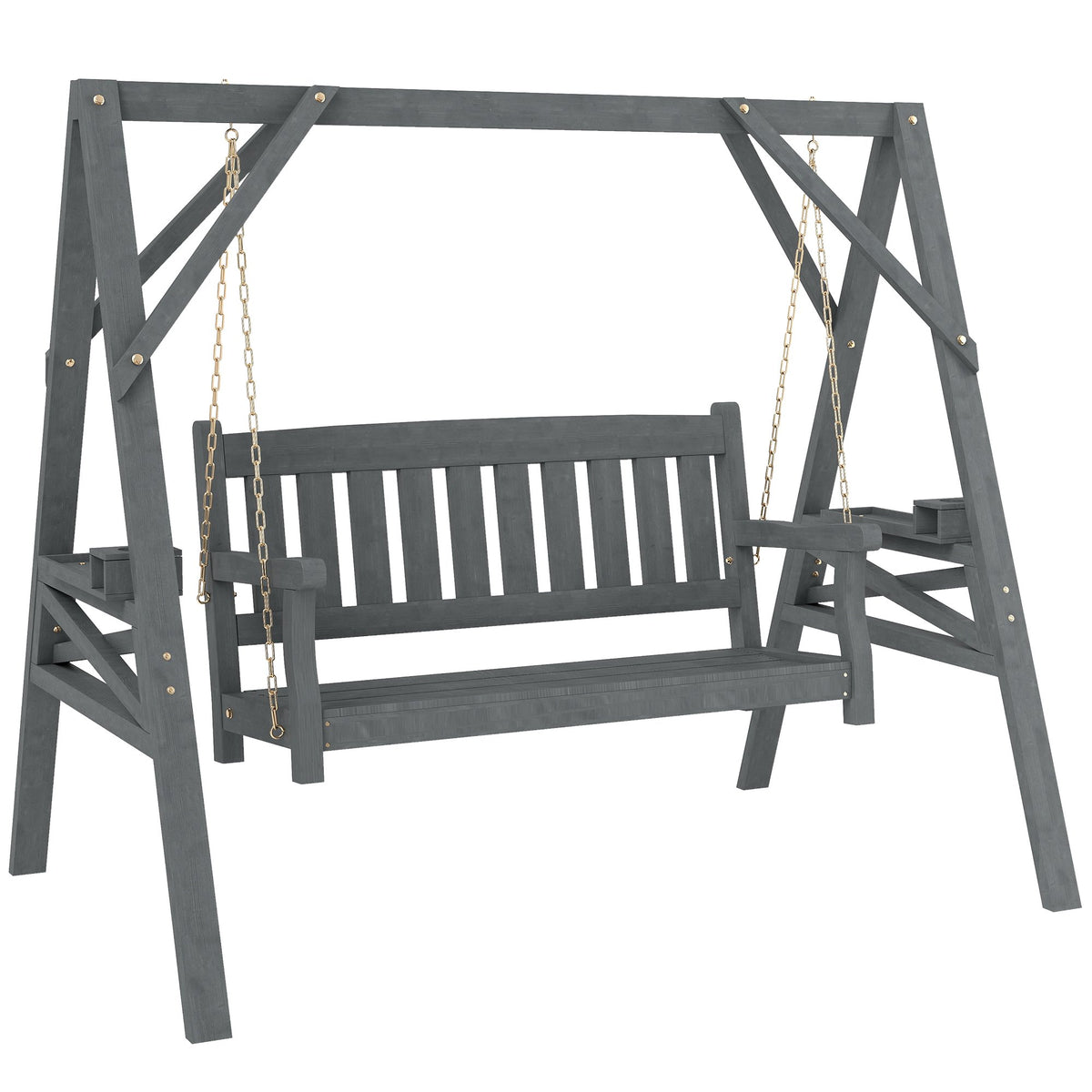 Gyngestol i tre for 2 personer, ergonomisk, grå, kapasitet 250 kg