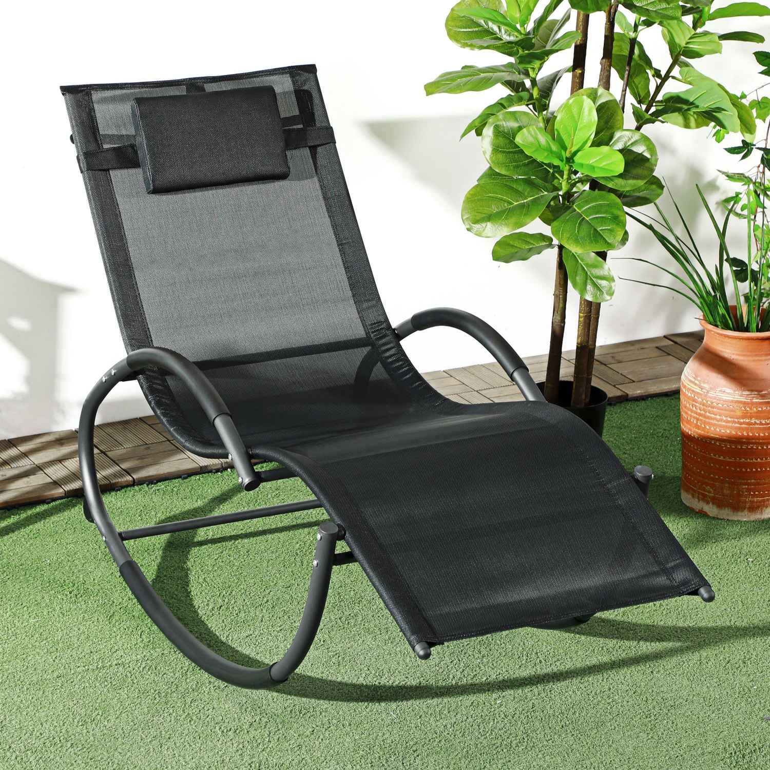 Gungstol med dyna, svart, 155x61x88 Cm