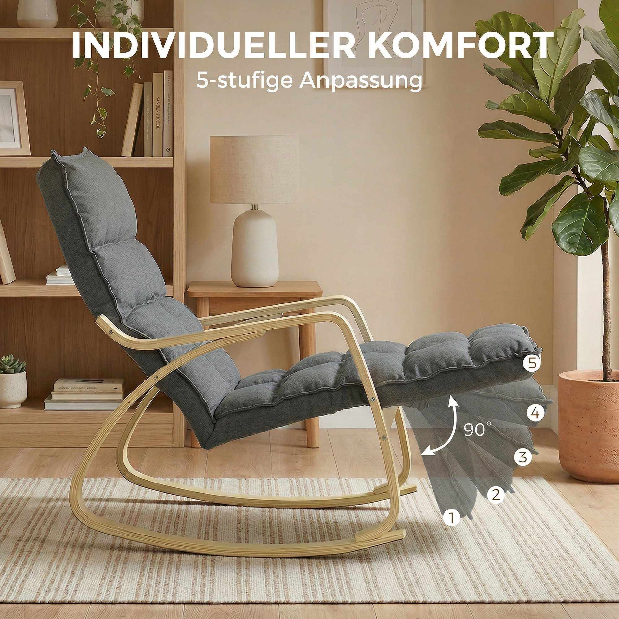 Gungstol med justerbart fotstöd, vadderad, grå