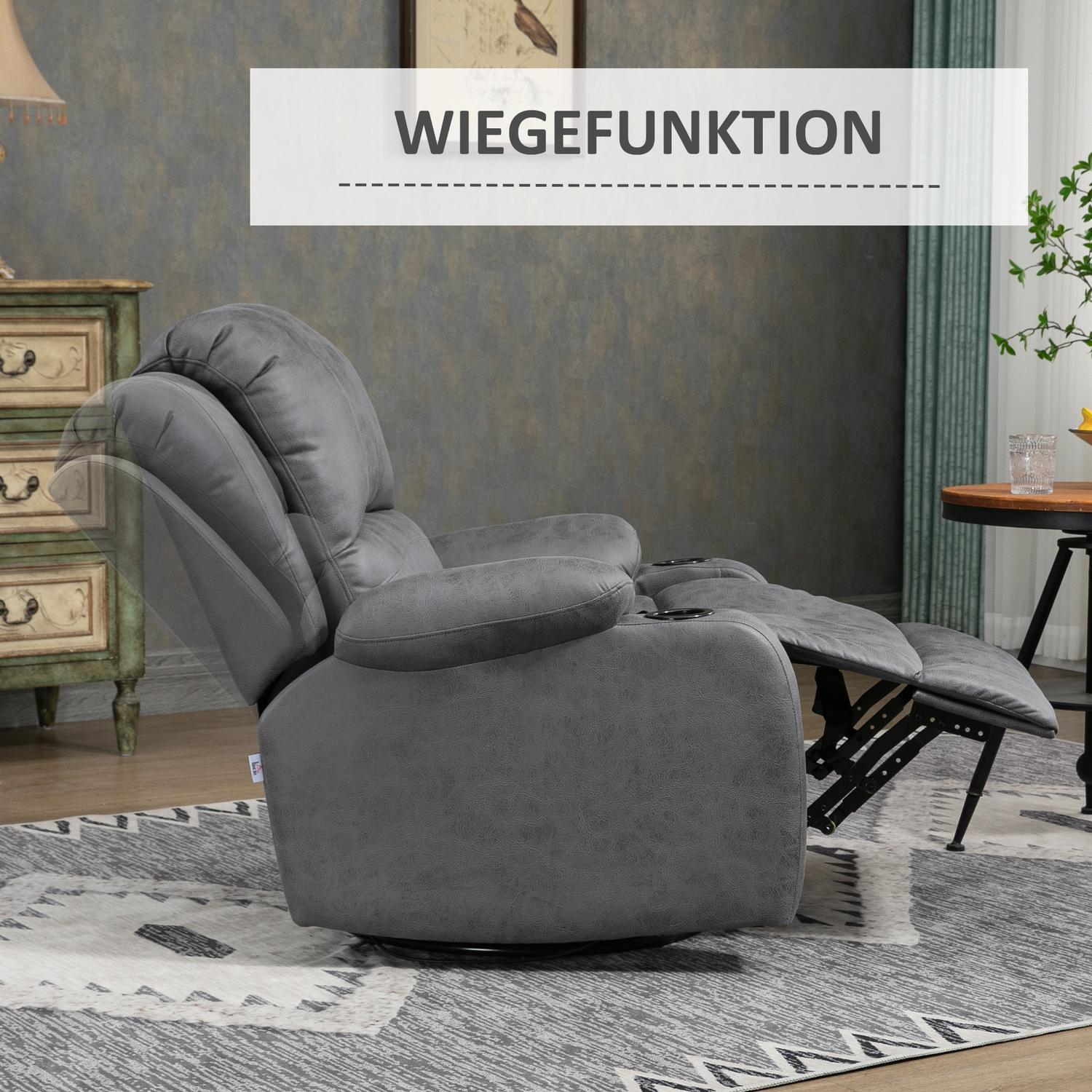 Gungstol med mugghållare, grå mikrofiber