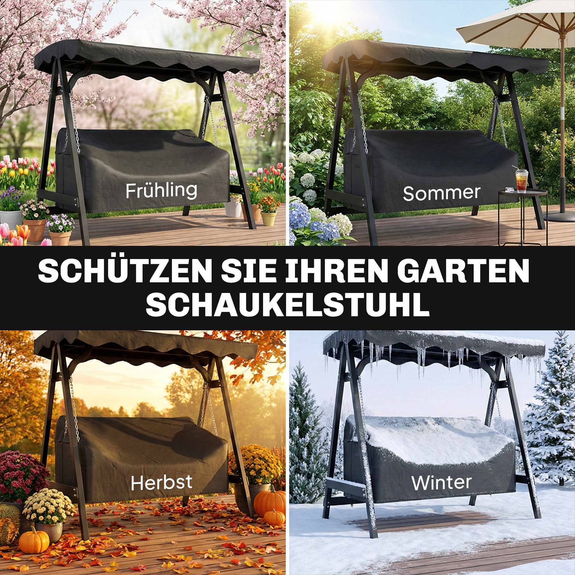 Gungöverdrag för utomhusbruk, vattentätt Oxfordtyg, svart