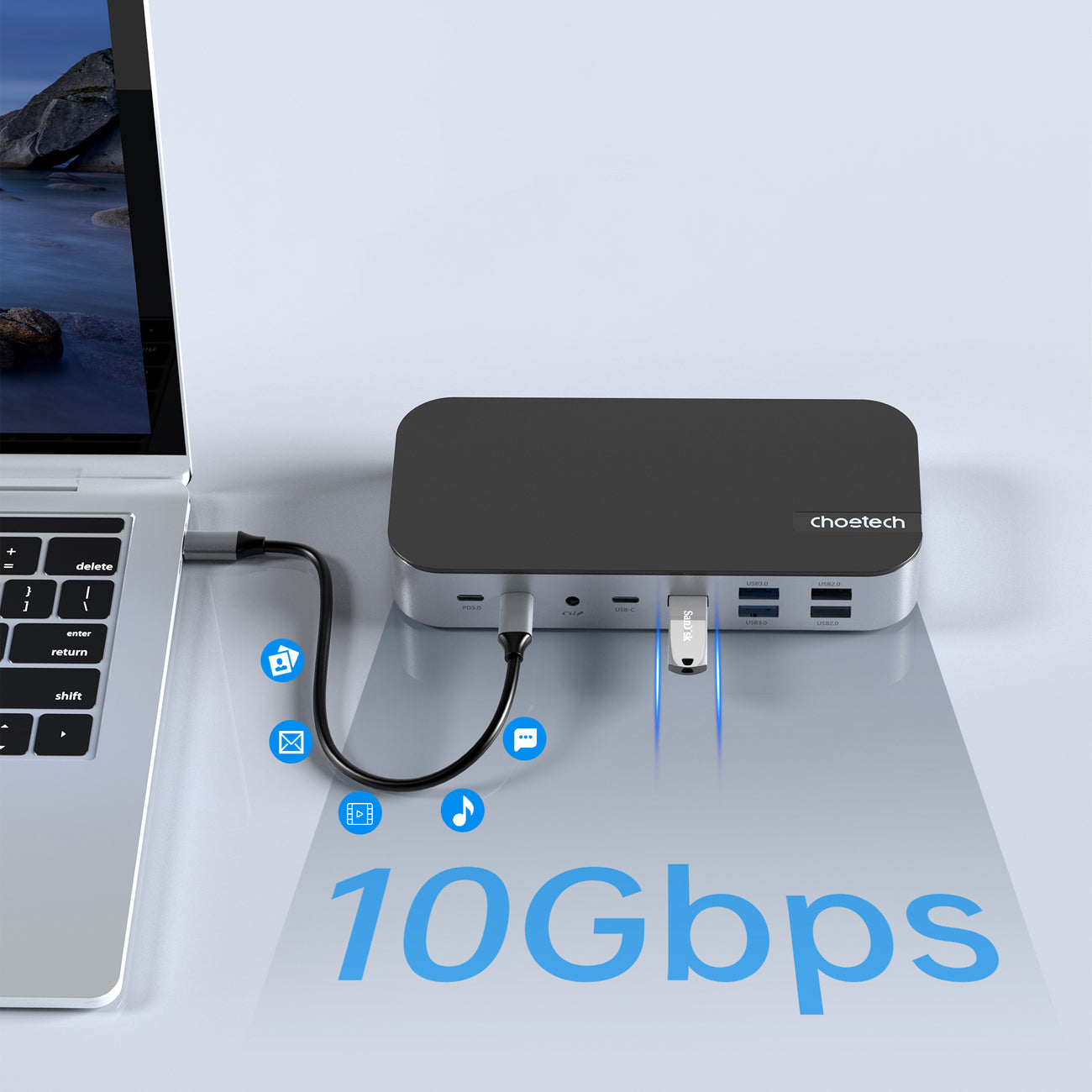 HUB Adapter M52 USB-C USB-A HDMI VGA DP SD TF RJ45 Aux PD Grå