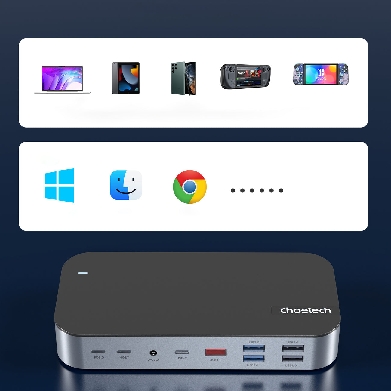HUB Adapter M52 USB-C USB-A HDMI VGA DP SD TF RJ45 Aux PD Grå