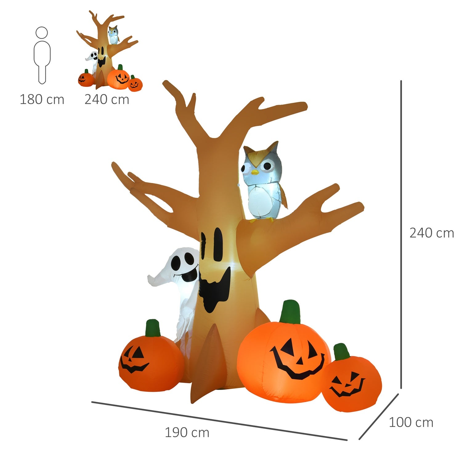 Halloween Uppblåsbar Ghost Light Up – 120/240 cm Dekoration