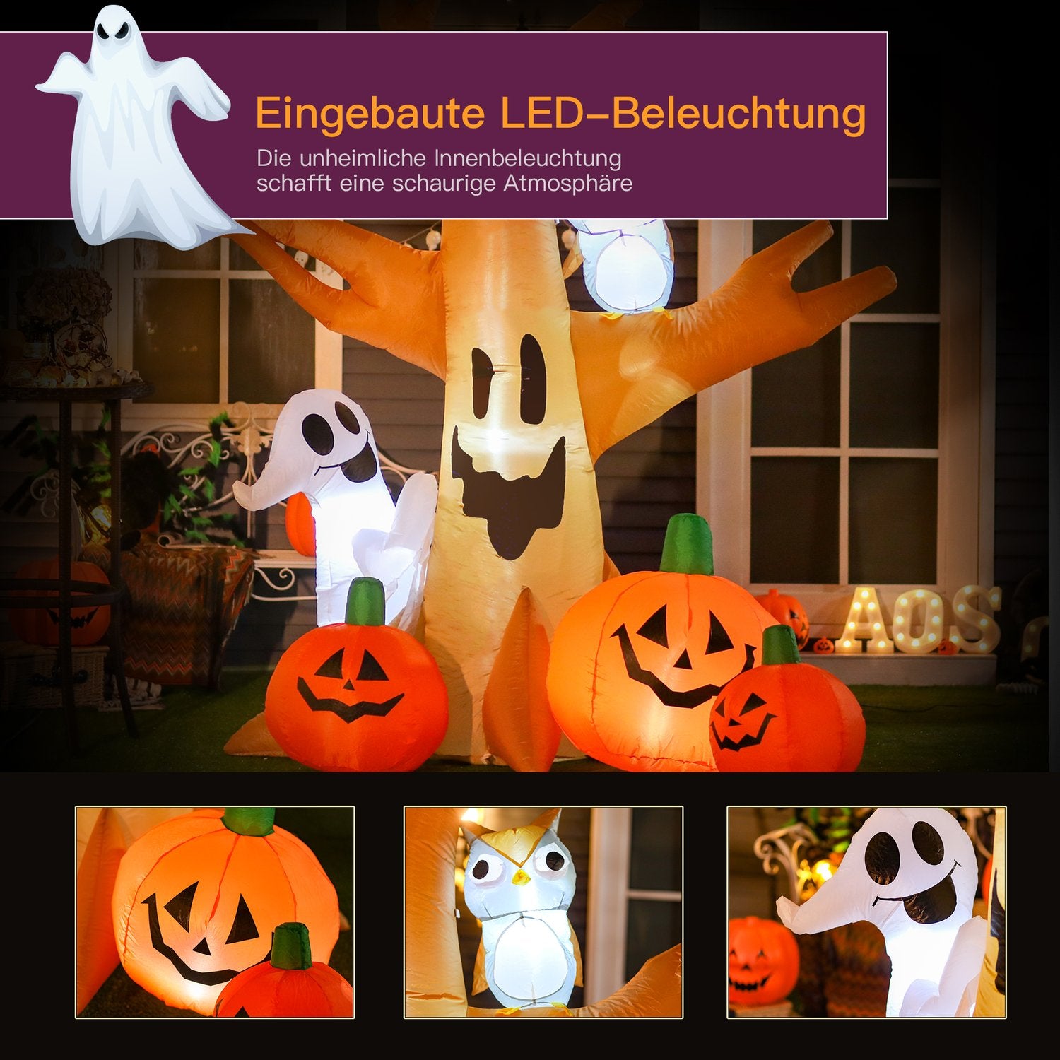 Halloween Uppblåsbar Ghost Light Up – 120/240 cm Dekoration