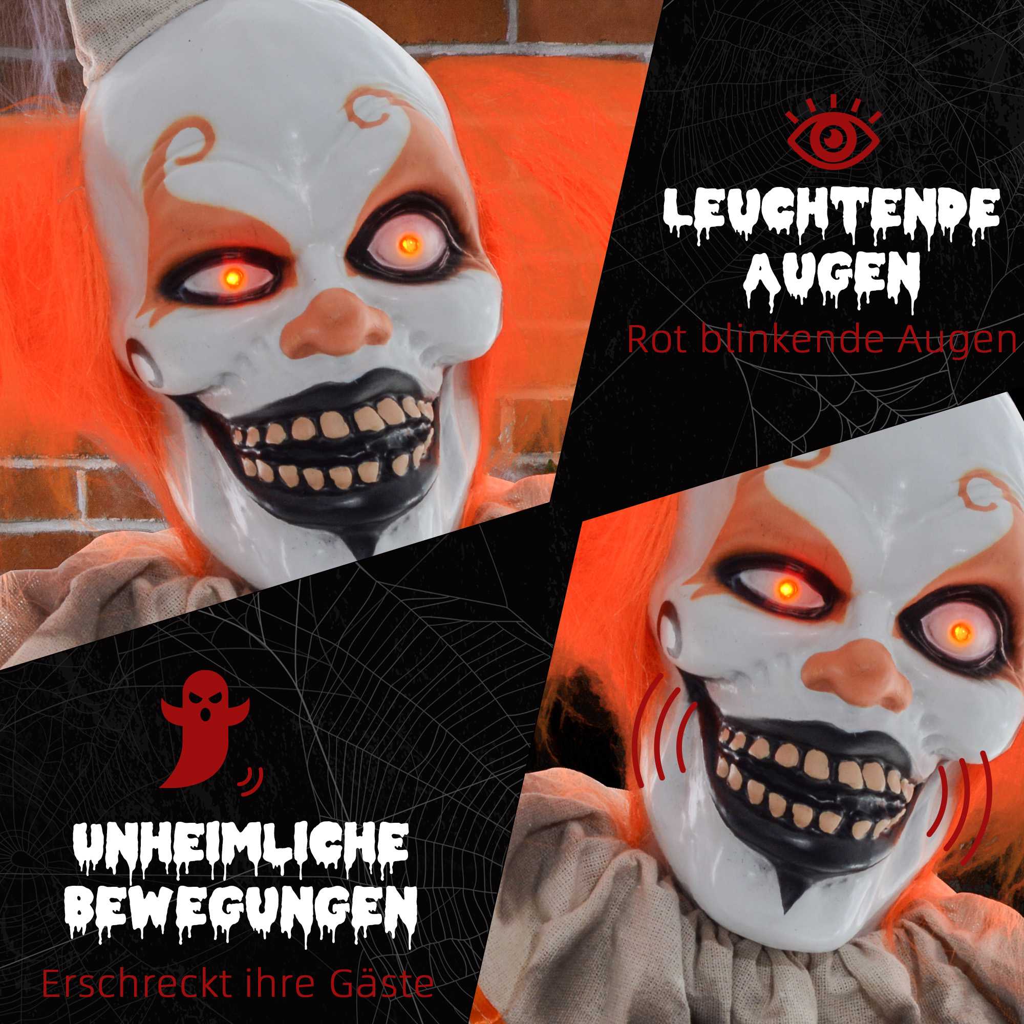 Halloween clowndekoration, beröringsaktiverad, lysande ögon
