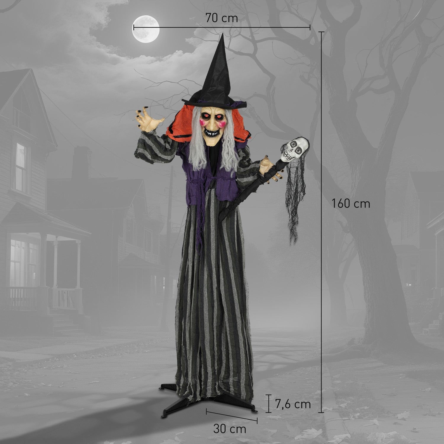 Halloween-häxdekoration, 160 cm, LED-lampor, ljud