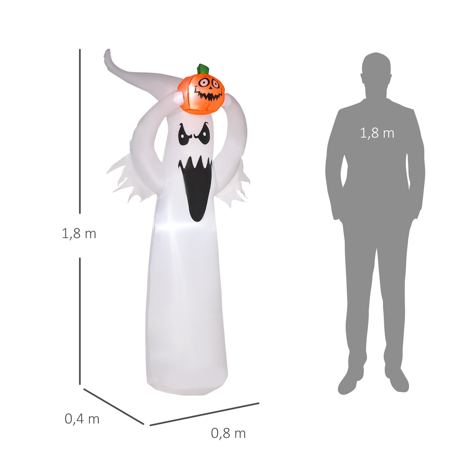 Halloween LED Uppblåsbar Spökdekoration, 1,8 m polyester