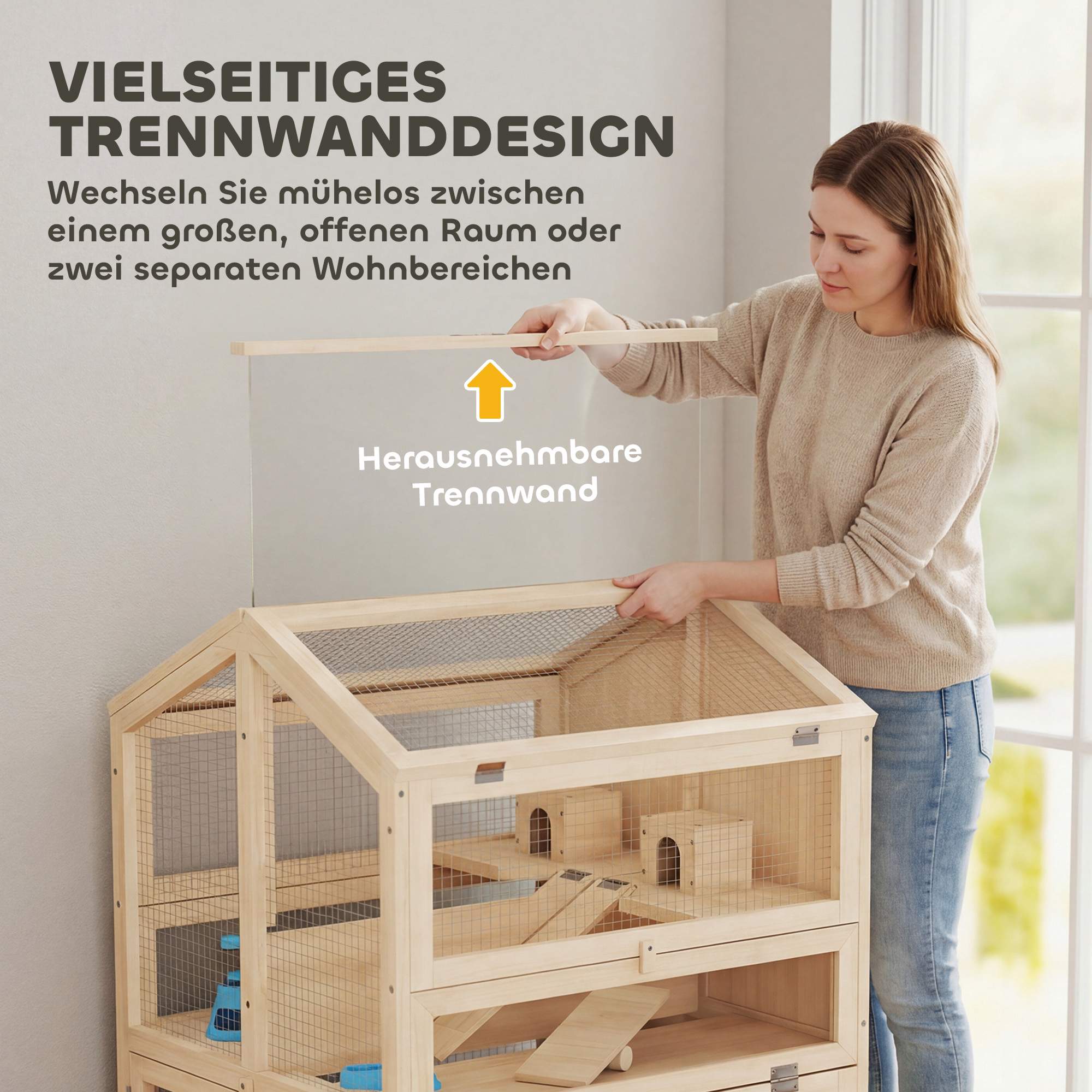 Hamsterbur, 3-vånings trähabitat med ramper, 68x61,5x90 cm