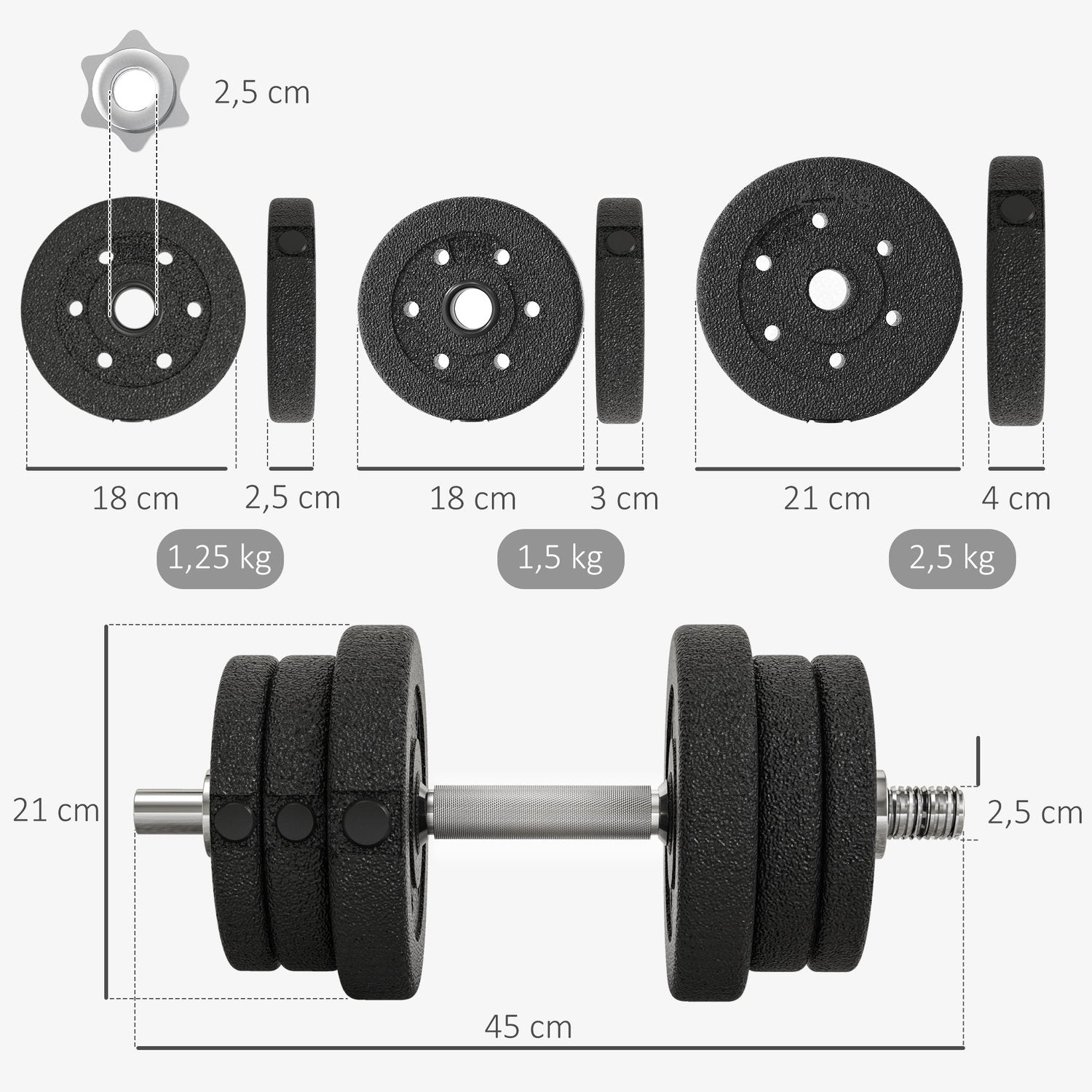 Hantelset 25KG hantelset med viktskivor för hemmakontoret gym stål konstläder svart