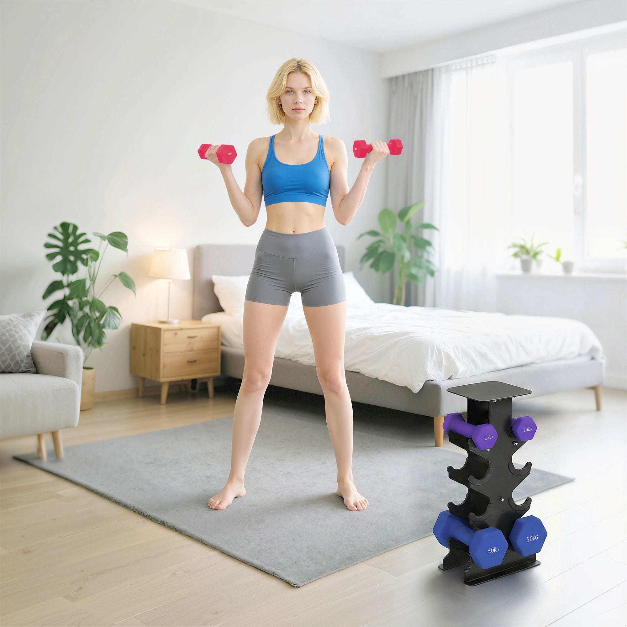 Hantelset med ställ – 1 kg, 3 kg, 5 kg vikter