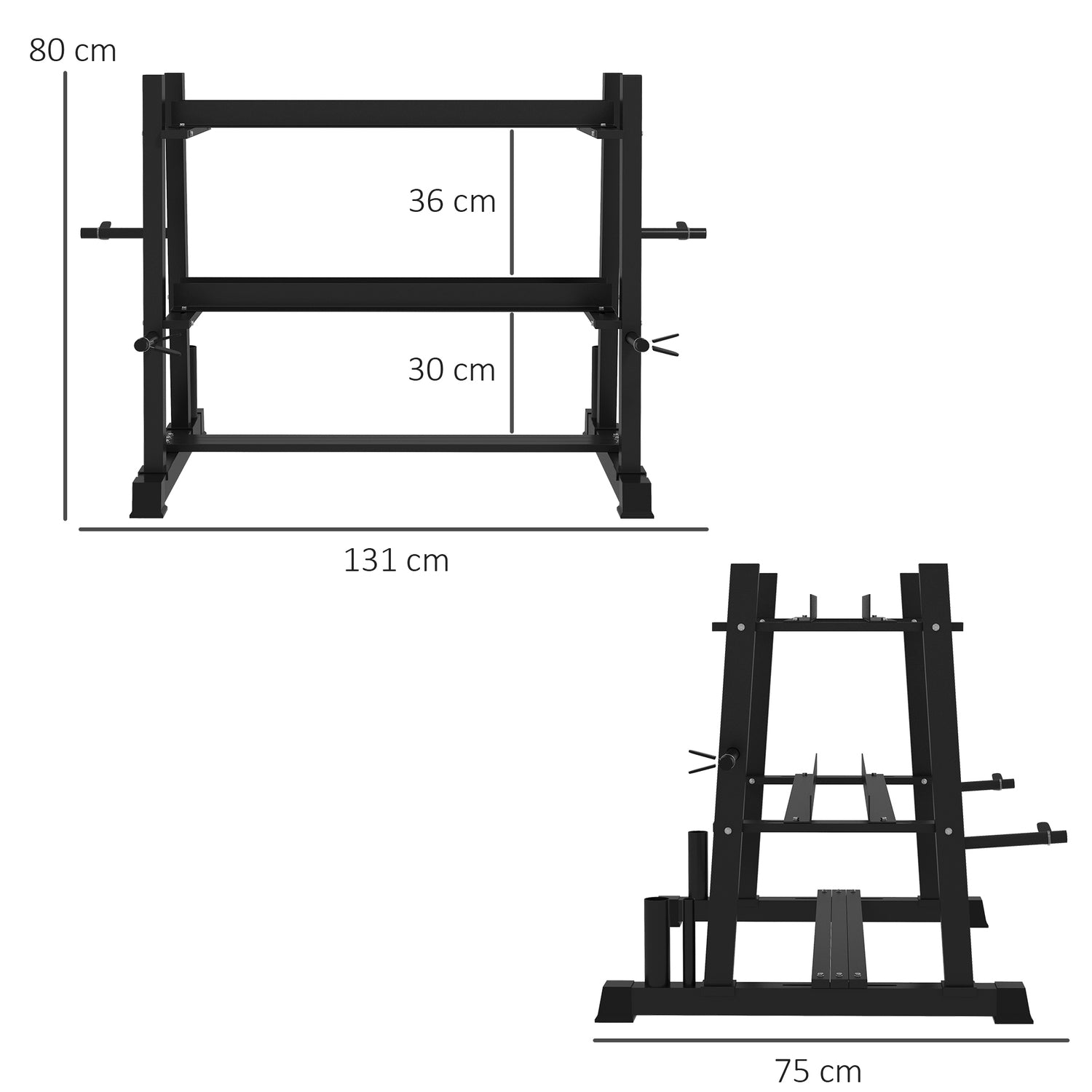 Hantelställ, 3 nivåer, rymmer 200 kg, svart stål