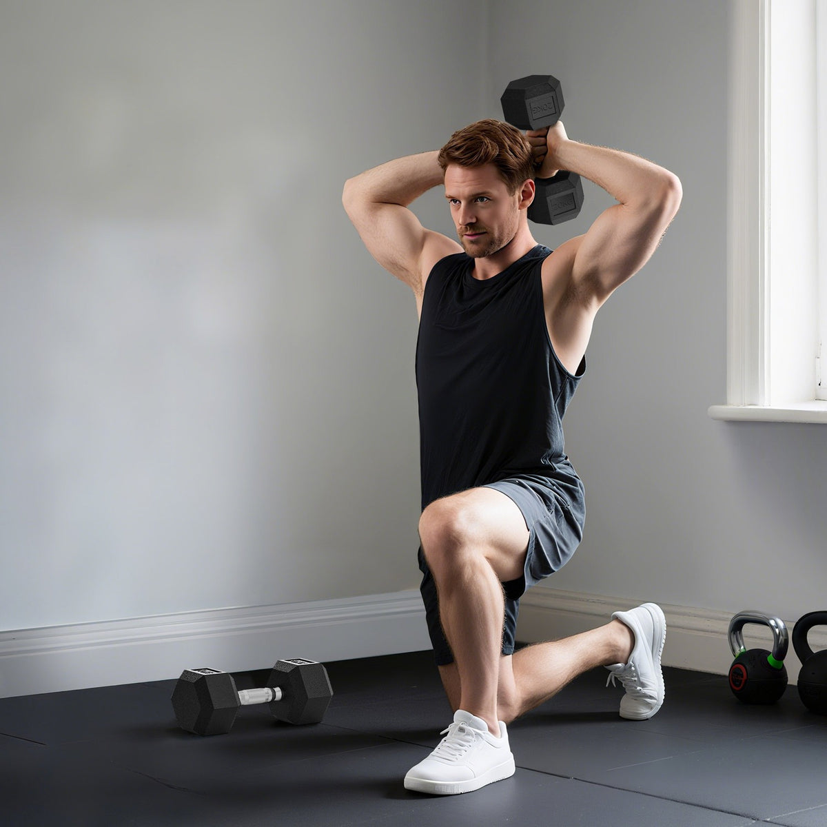 Hantler med riflet grep i støpejern, 2 x 20 kg for hjemmegym