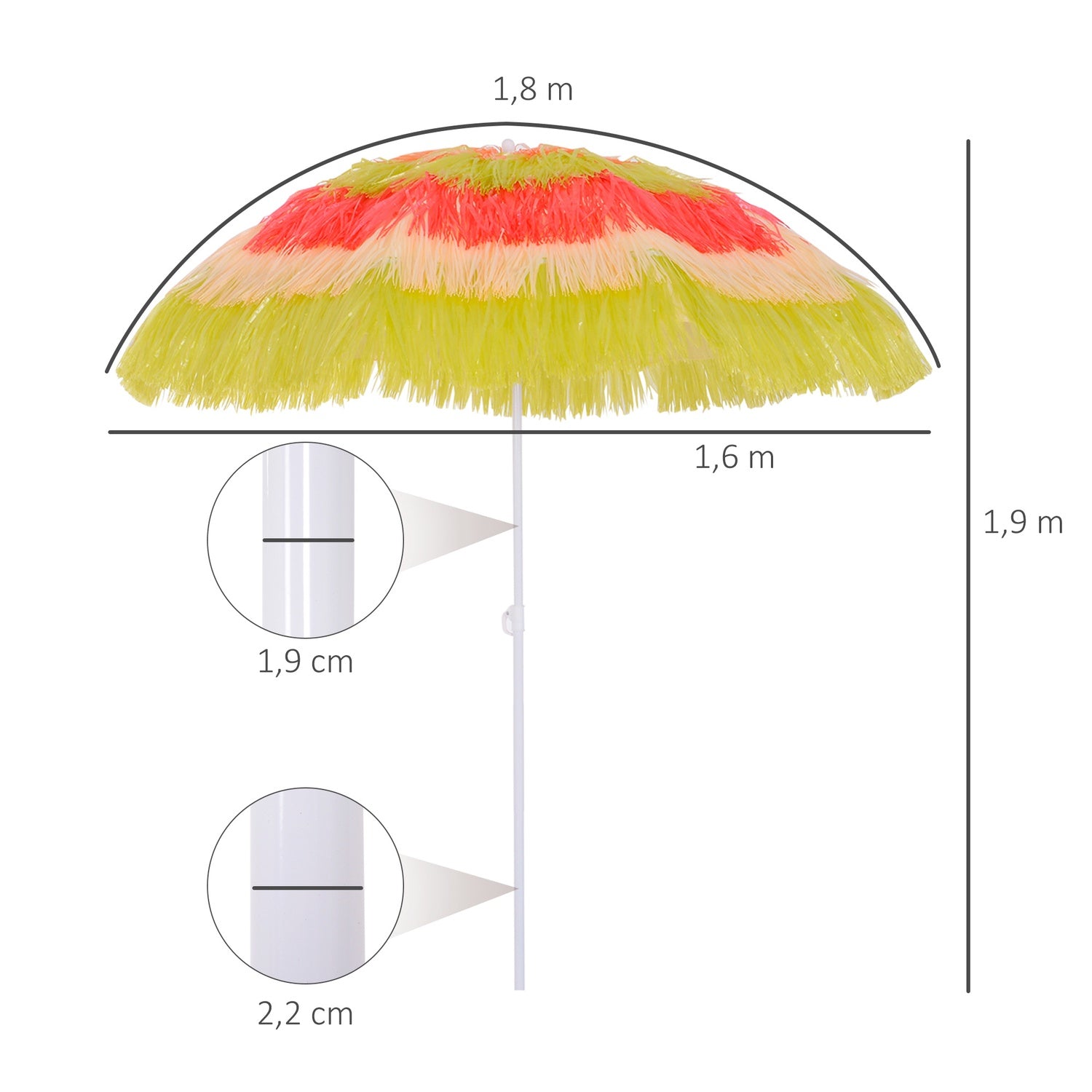 Hawaiian Beach Paraply – Färgglatt, 160 cm i diameter