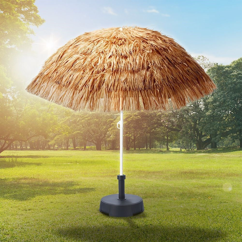 Hawaiianskt Paraply: Beige Raffia, 155 cm, Justerbar Lutning