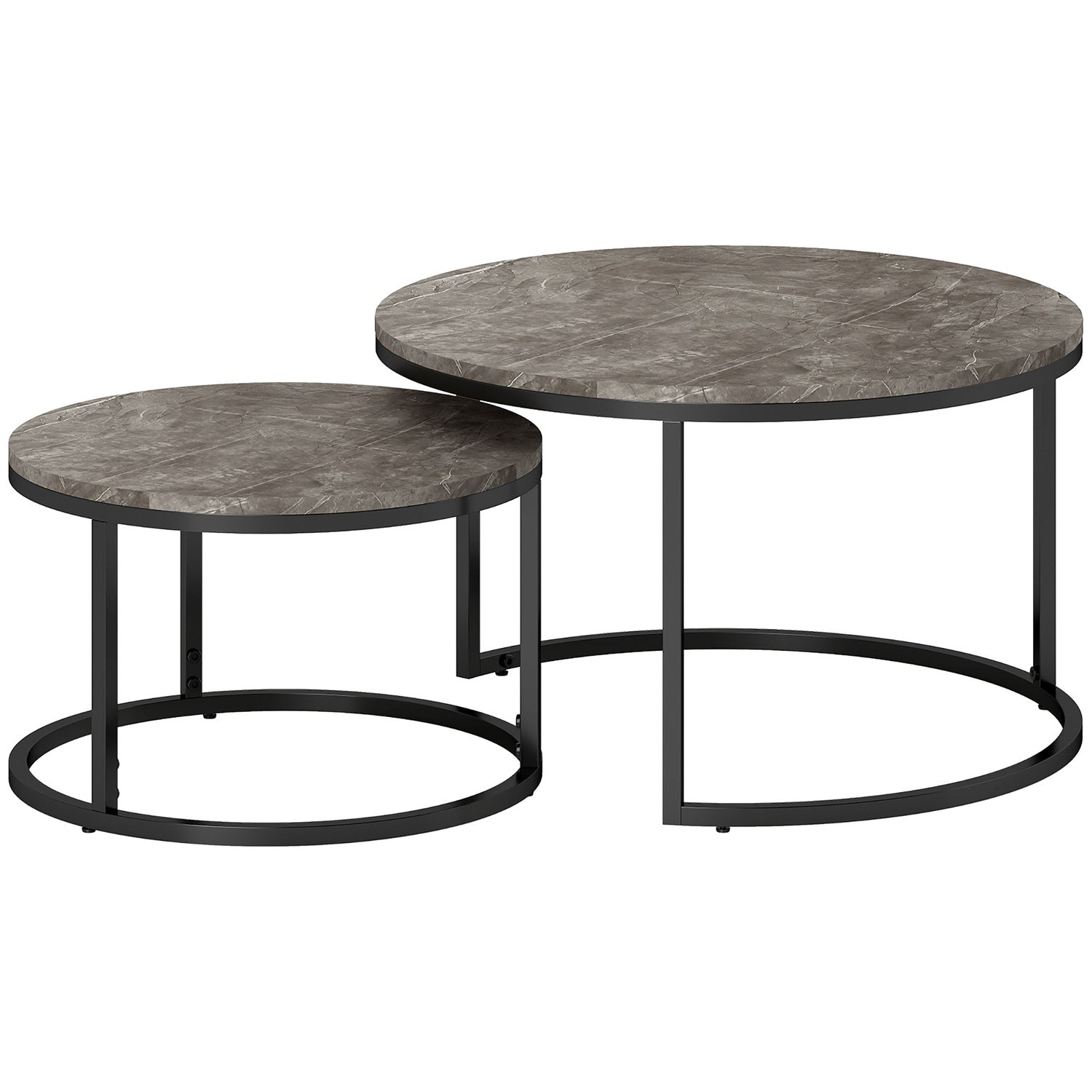 Häckande soffbordsset, marmorlook, metallram