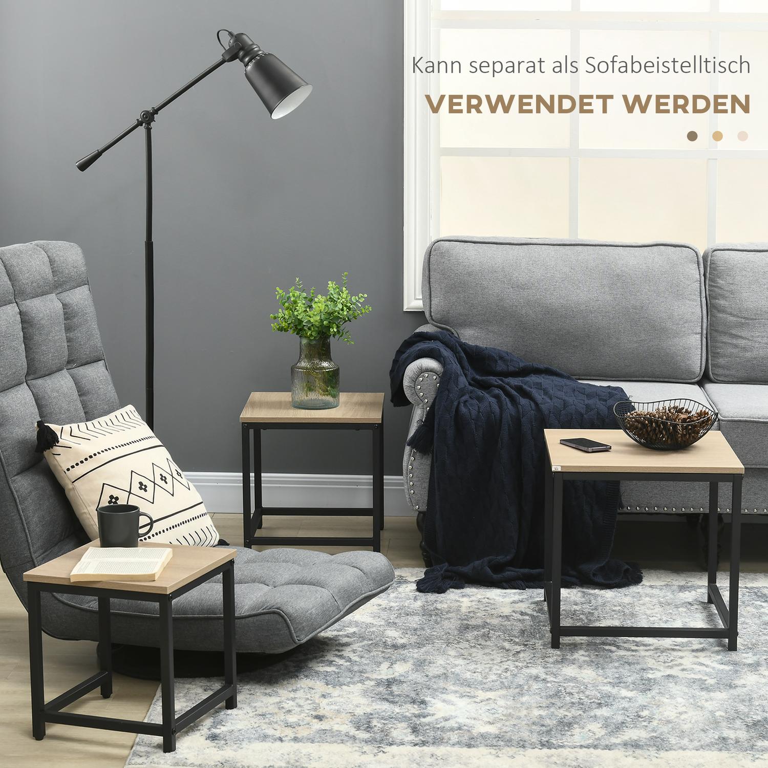 Häckande soffbordsset med stålram och träfinish