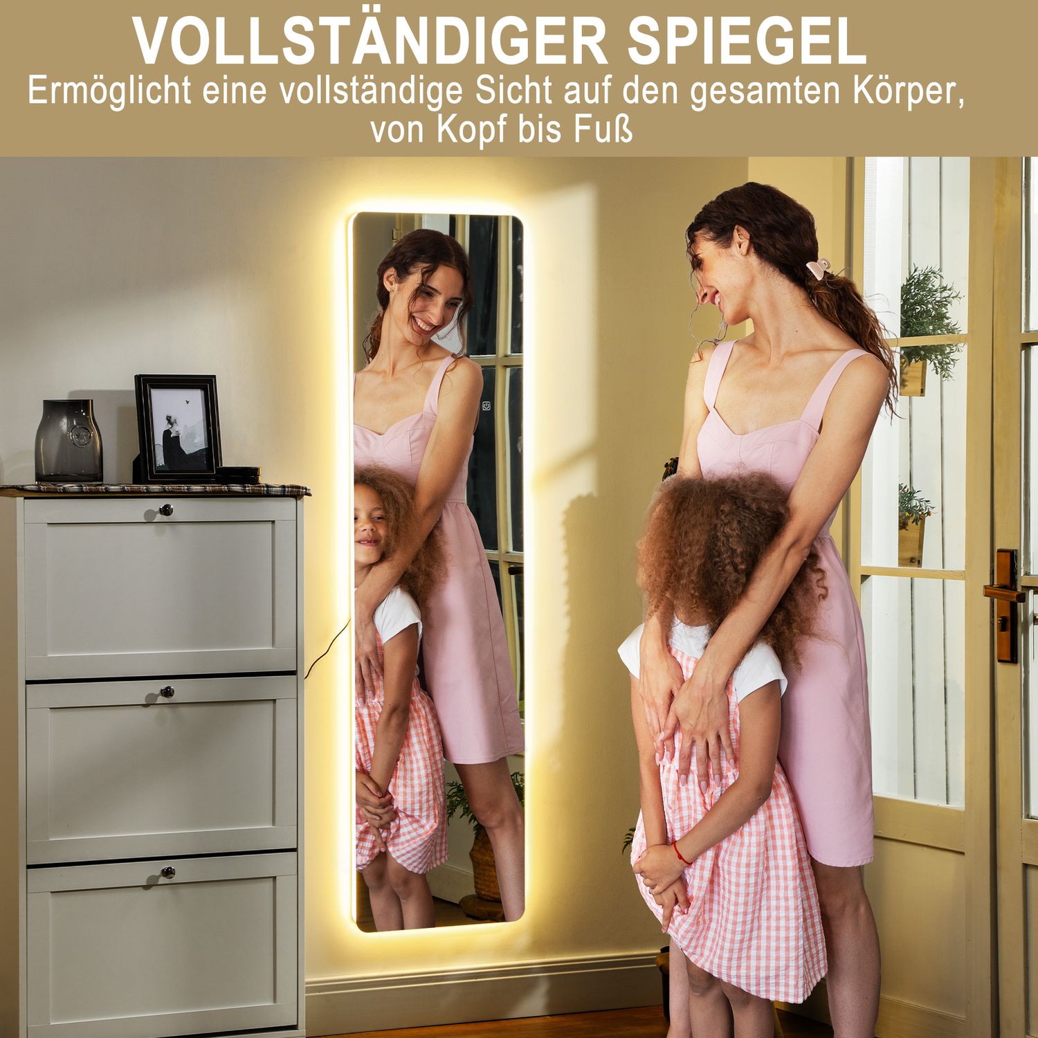Hellängdsspegel med LED-belysning, Touch Switch, 150x40 cm
