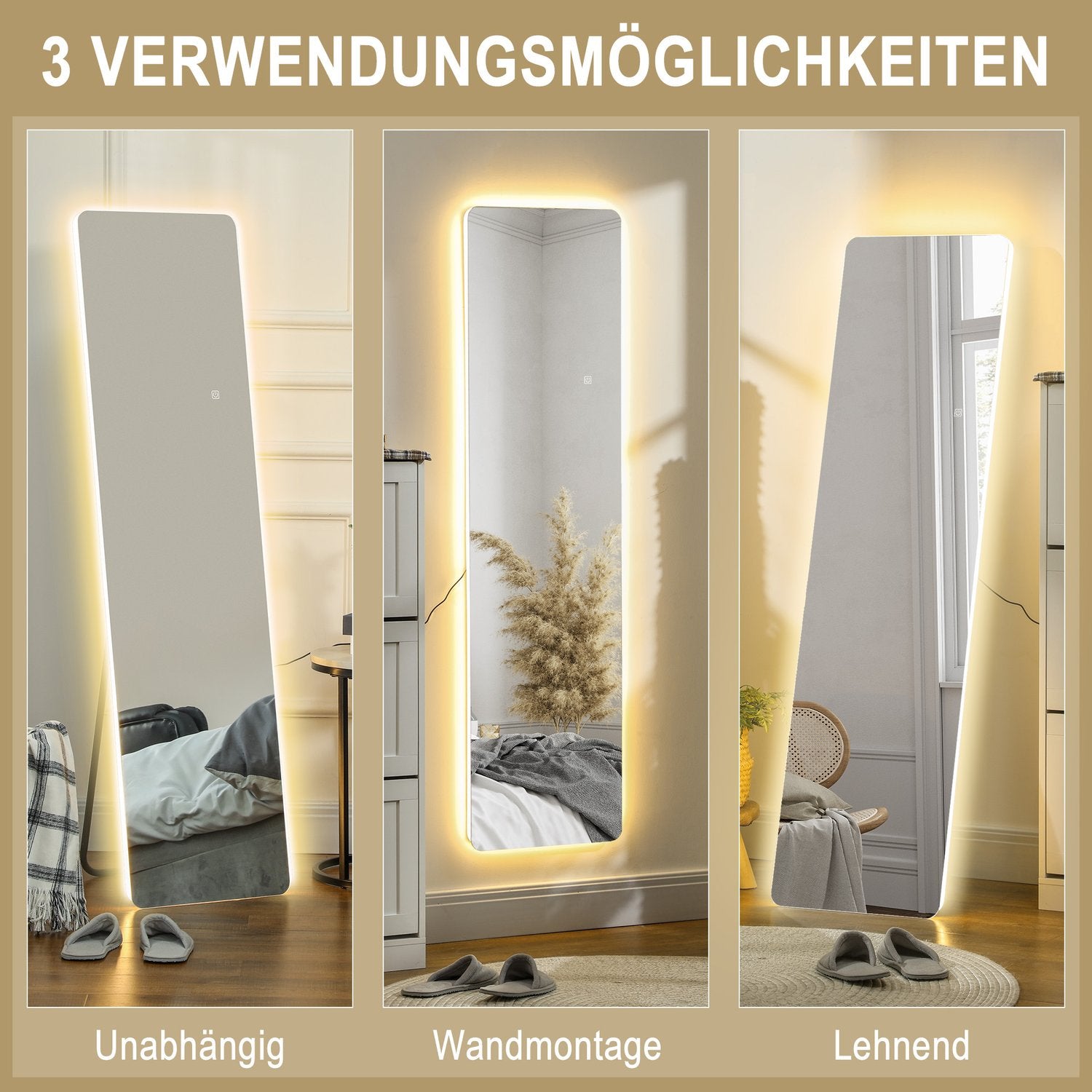Hellängdsspegel med LED-belysning, Touch Switch, 150x40 cm