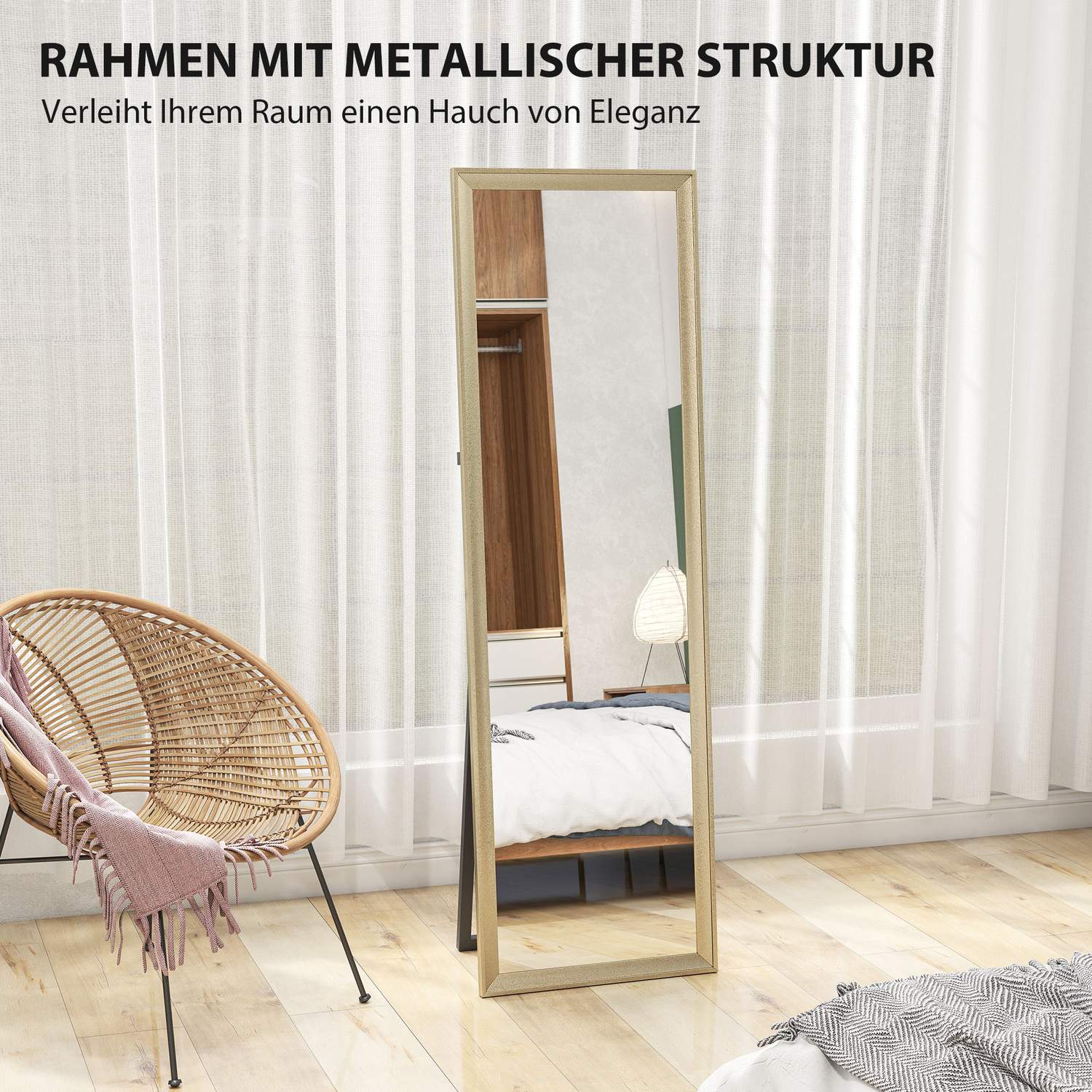 Helkroppsspegel, flexibel placering, 160x50 cm, guld