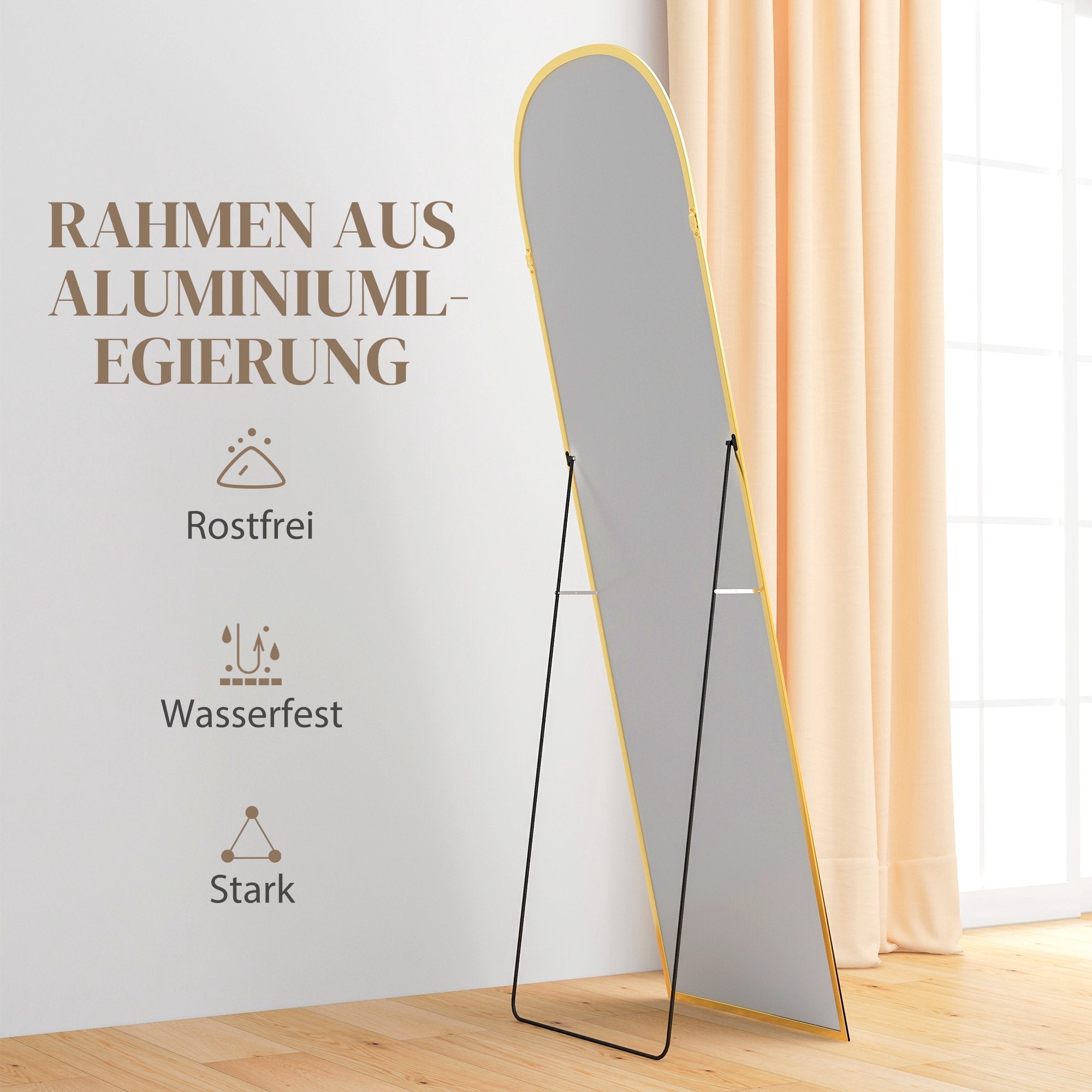 Helkroppsspegel, guld, 50 x 170 cm, aluminiumram
