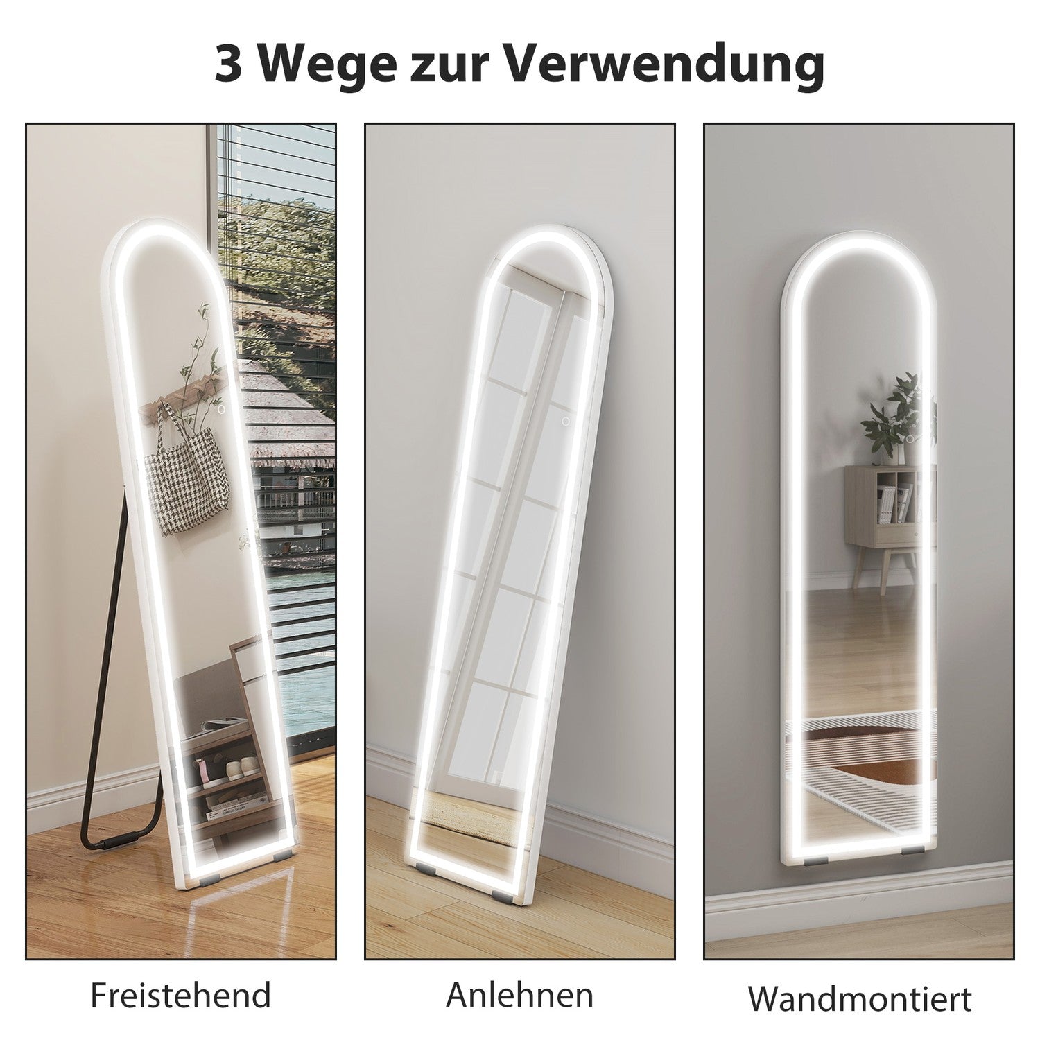 Helkroppsspegel med LED-lampor, 150x40 cm, dimbar