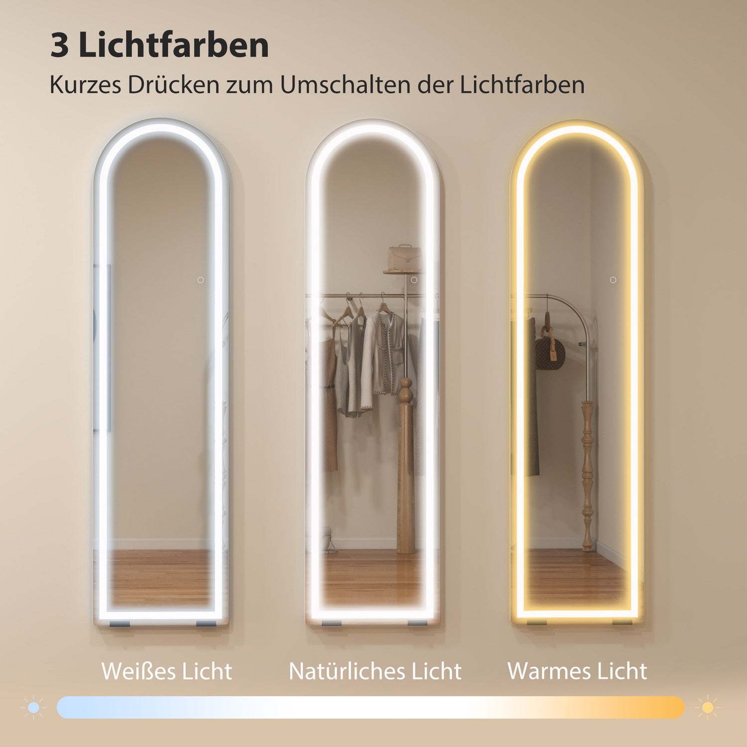 Helkroppsspegel med LED-lampor, 150x40 cm, dimbar