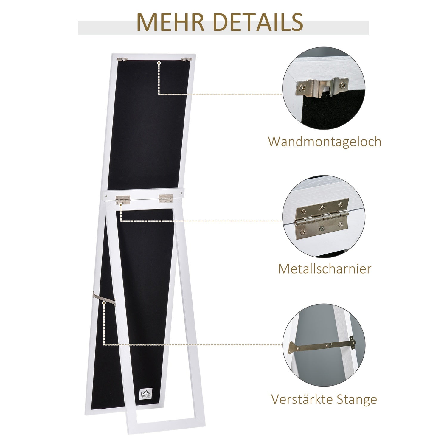 Hellängdsspegel 154x37cm med stativ – vit ram