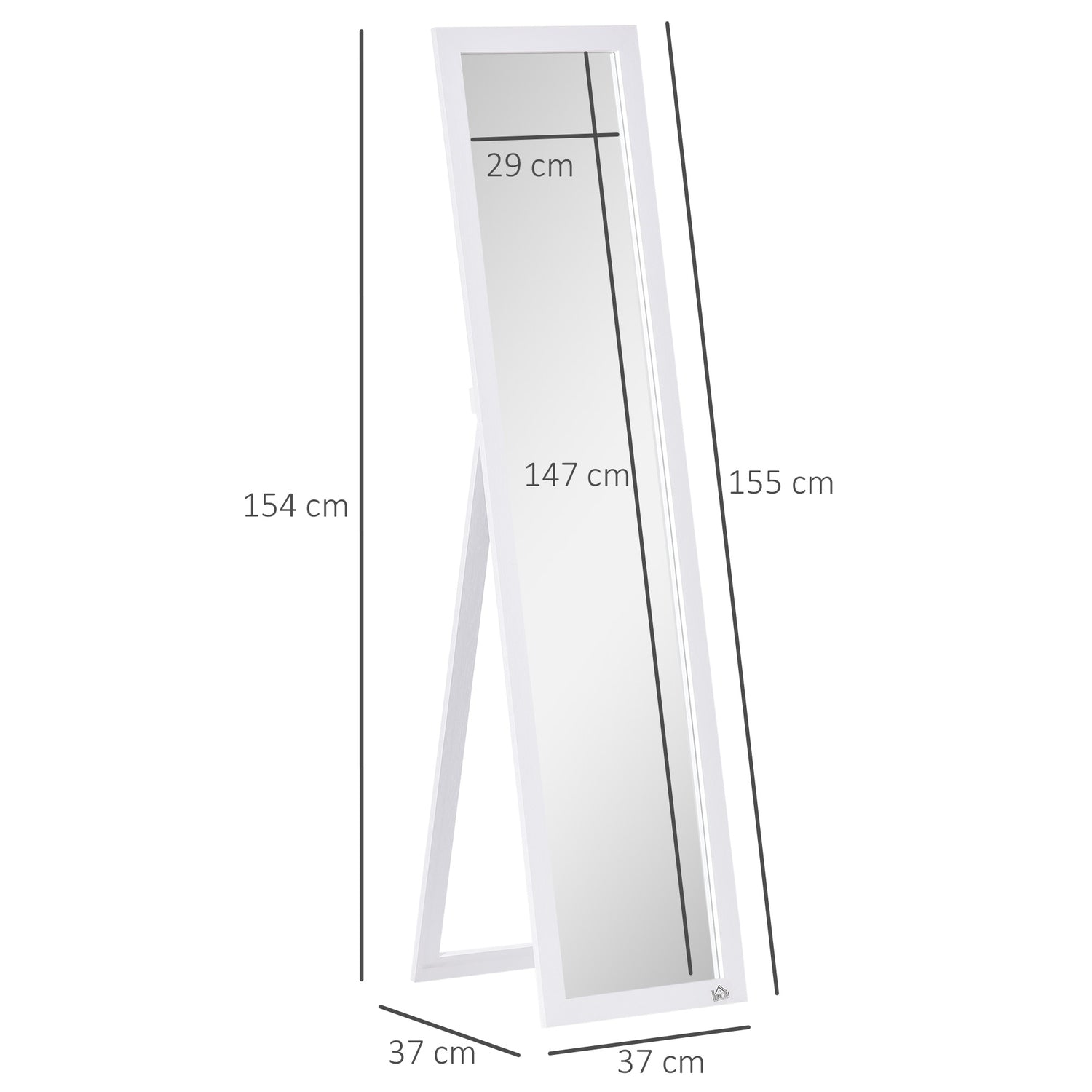 Hellängdsspegel 154x37cm med stativ – vit ram