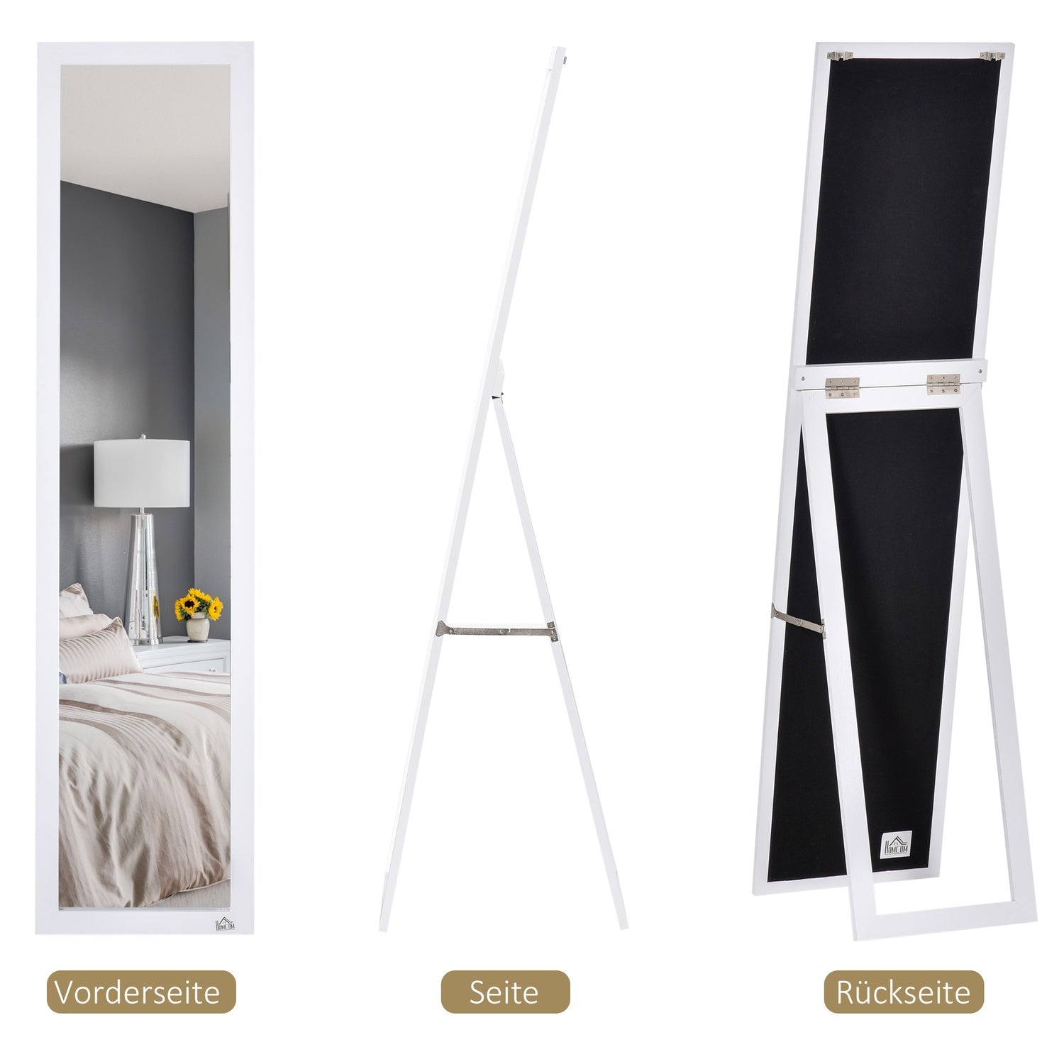 Hellängdsspegel 154x37cm med stativ – vit ram