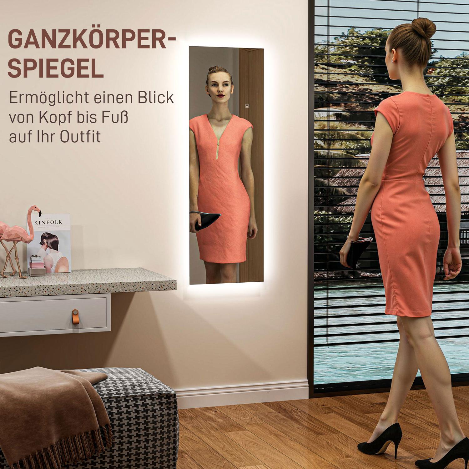 Golvspegel med LED-ljus, Touch Control, 40x120 cm