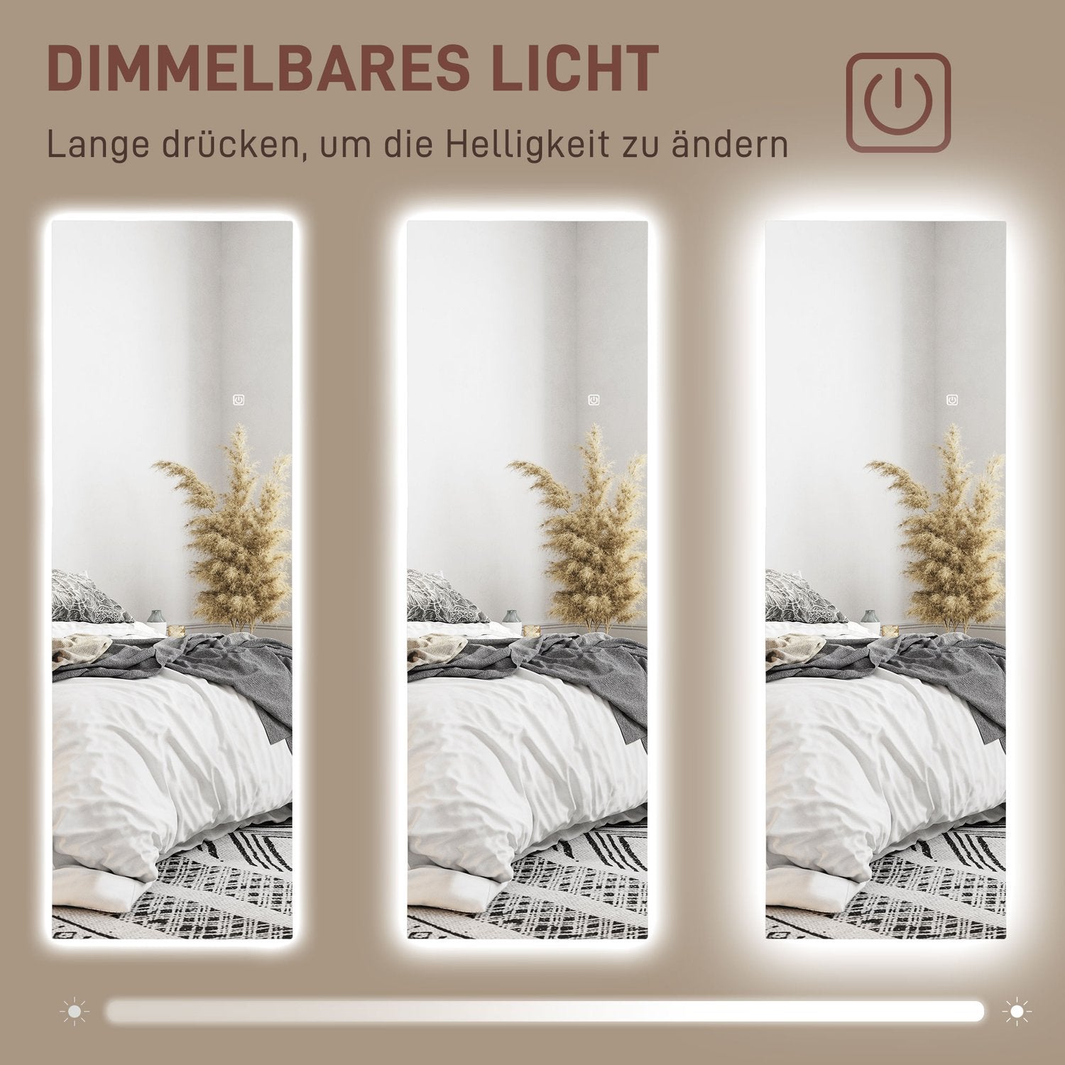 Golvspegel med LED-ljus, Touch Control, 40x120 cm