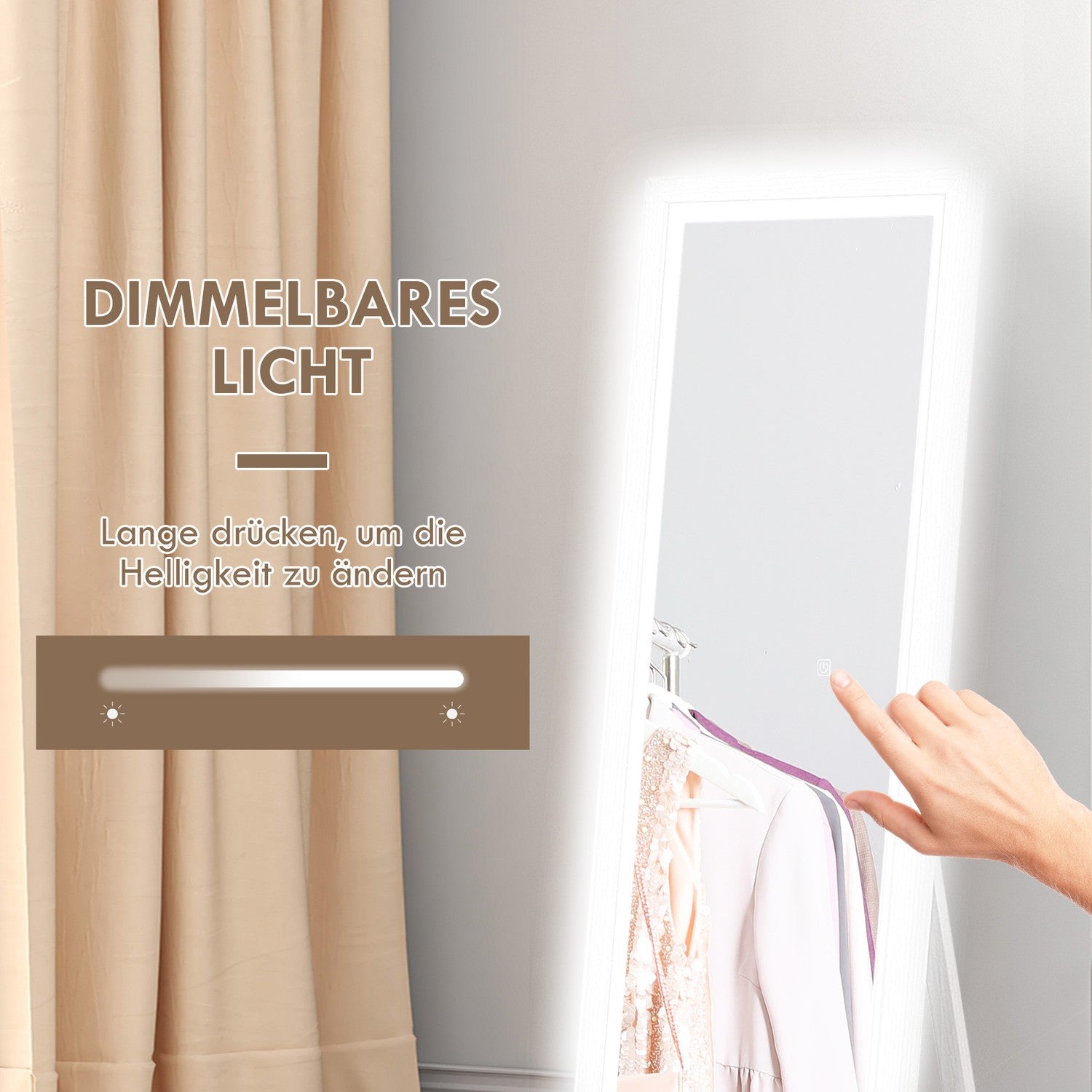 Hellängdsspegel med LED, Touch Control, Vit, 40 x 160 cm