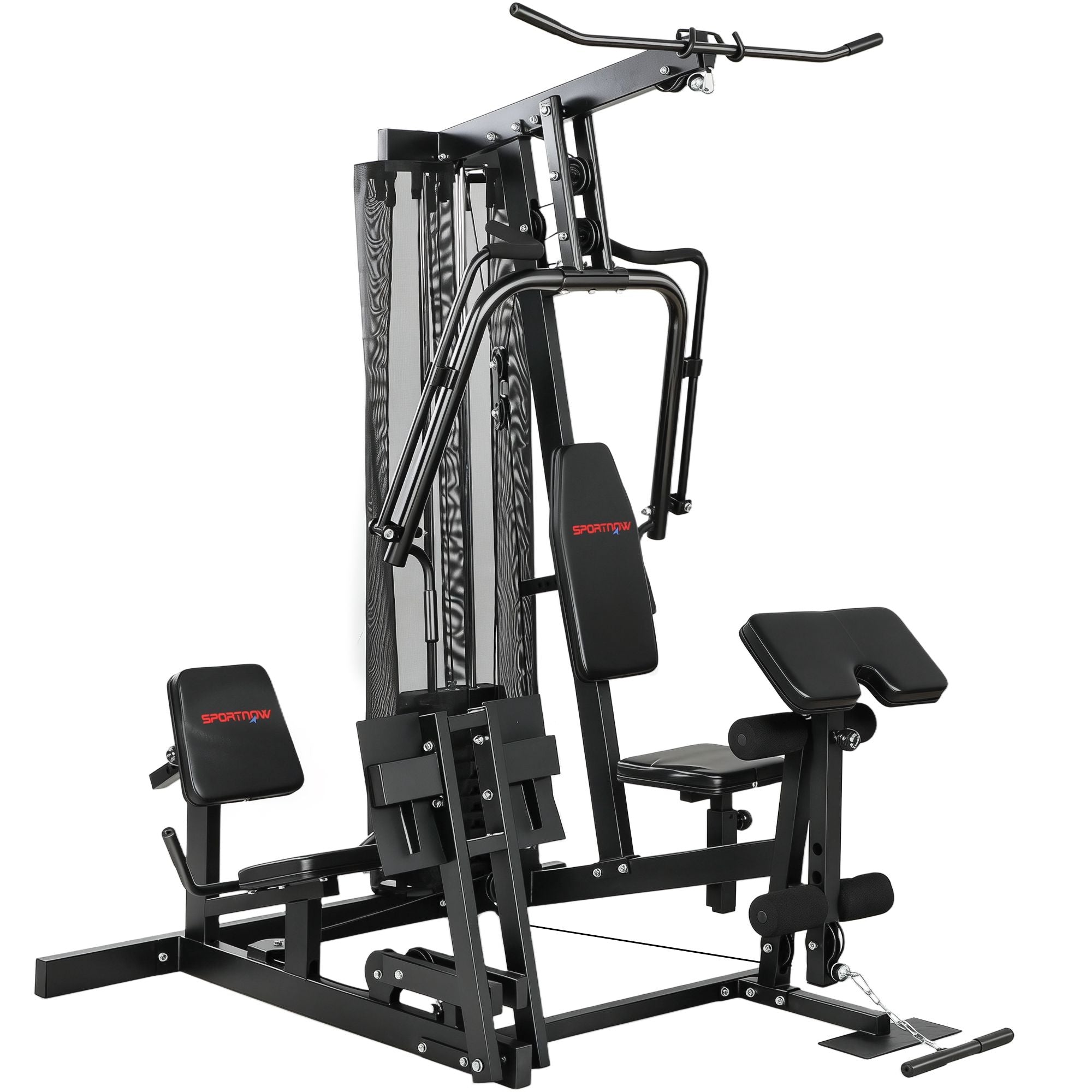 Hemmagymstation med benpress, justerbar sits, 65 kg vikter