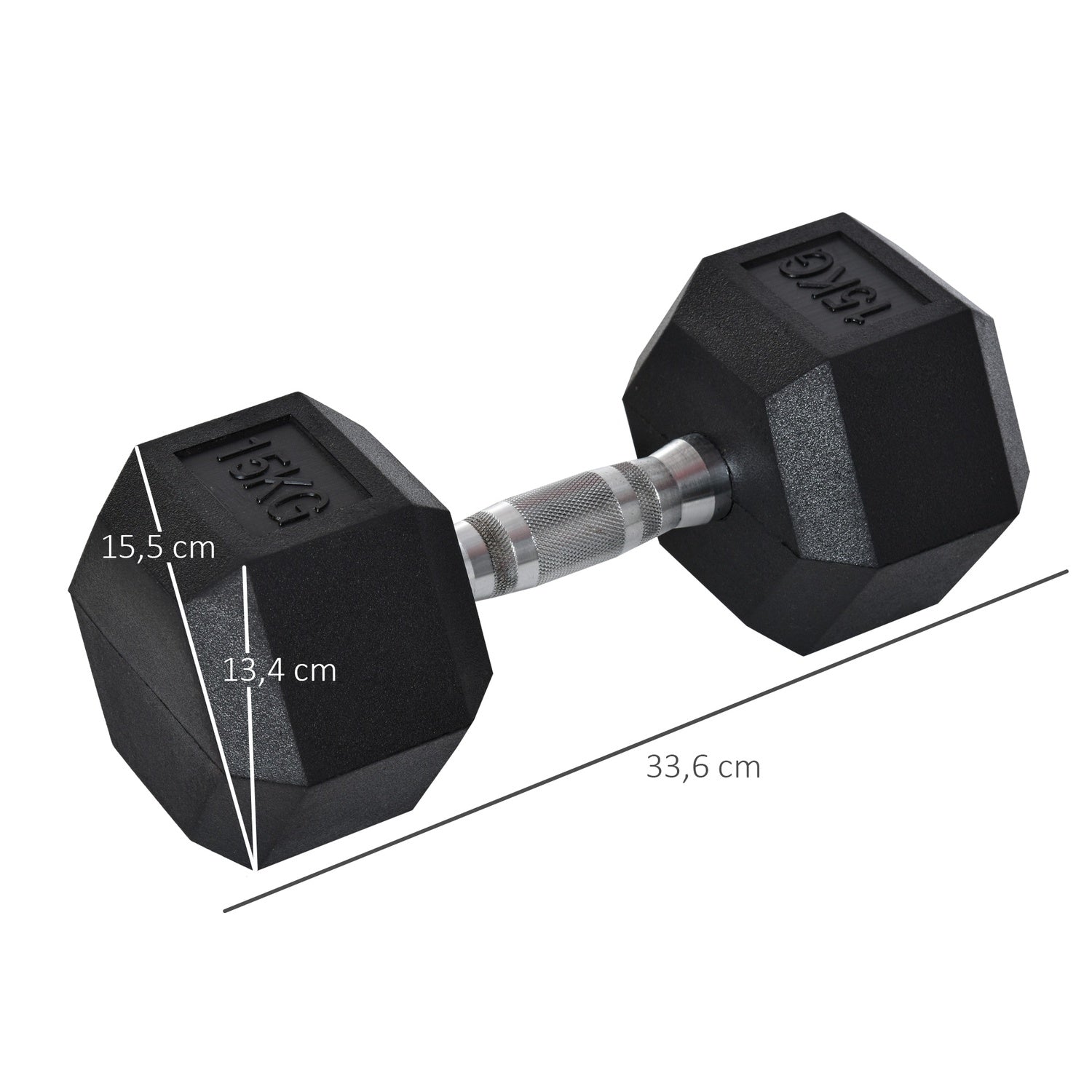 15 kg hexagon hantel, räfflade handtag, gjutjärn