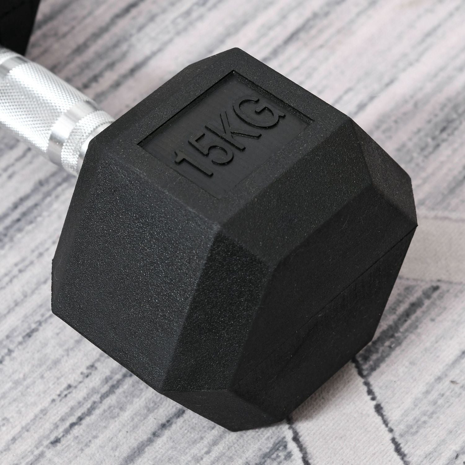 15 kg hexagon hantel, räfflade handtag, gjutjärn
