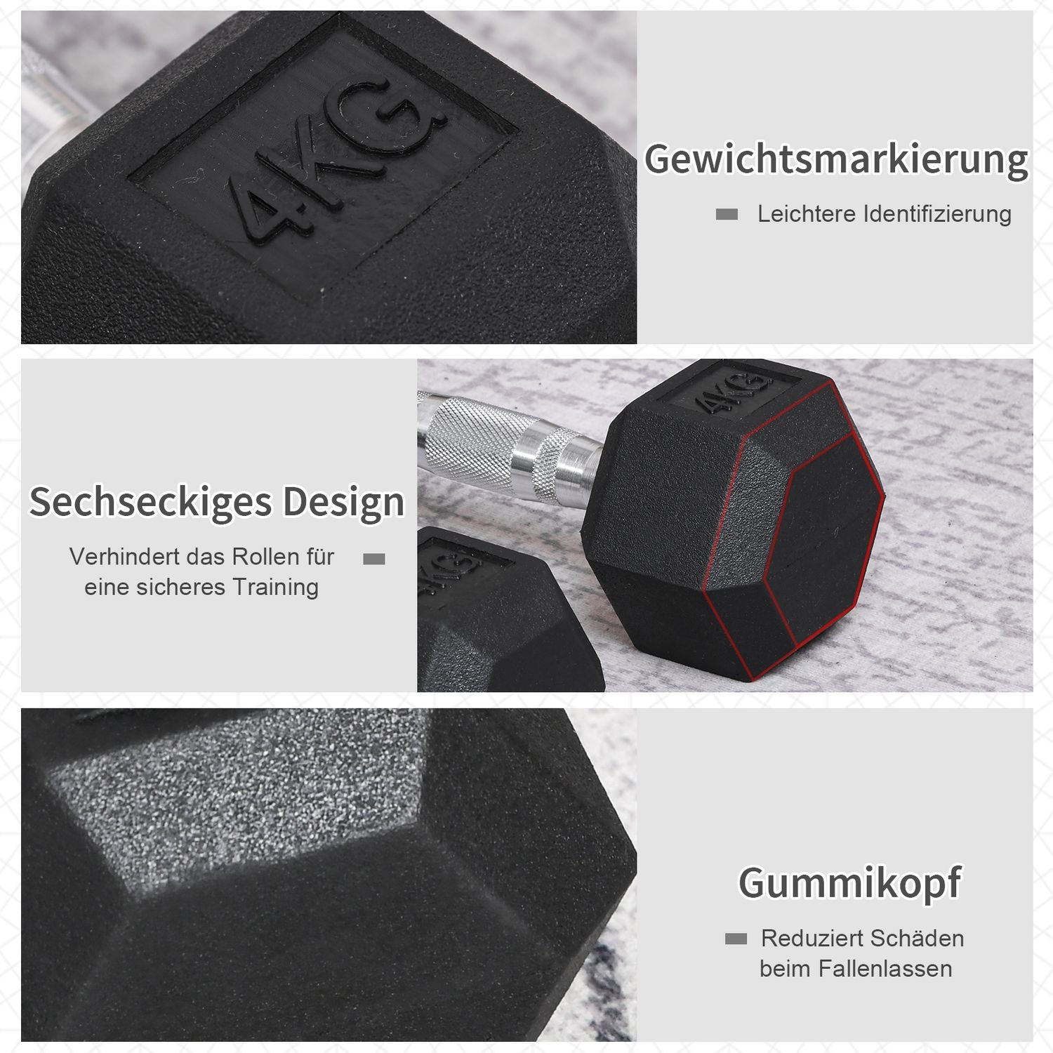 Hexagon Hantlar Set, 2x4 kg, gjutjärn, räfflade handtag