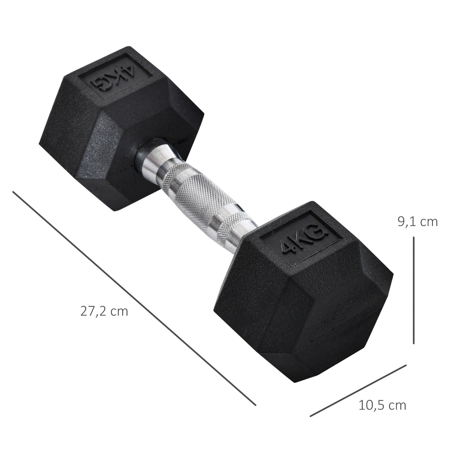 Hexagon Hantlar Set, 2x4 kg, gjutjärn, räfflade handtag
