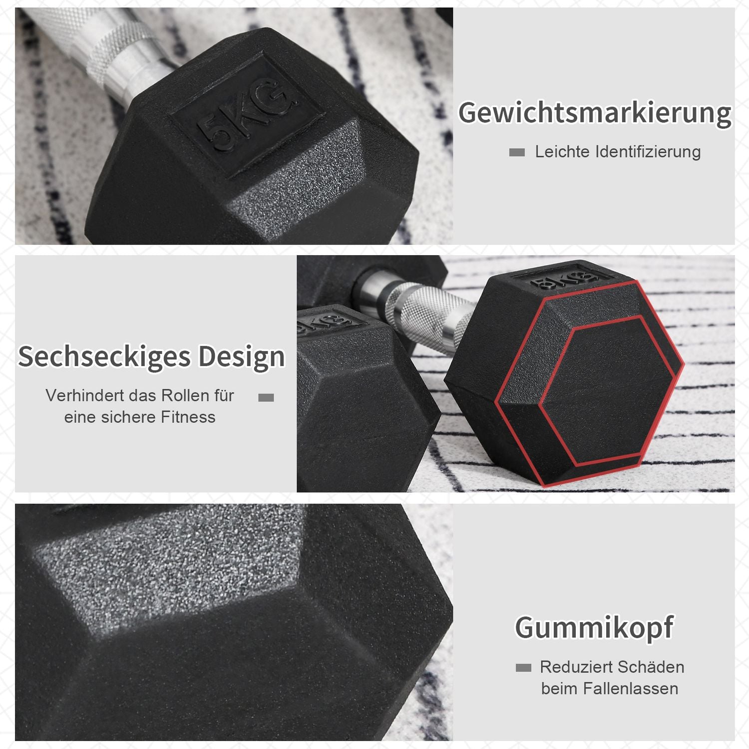 Hexagon hantlar par, 5 kg styck, gummibelagt gjutjärn