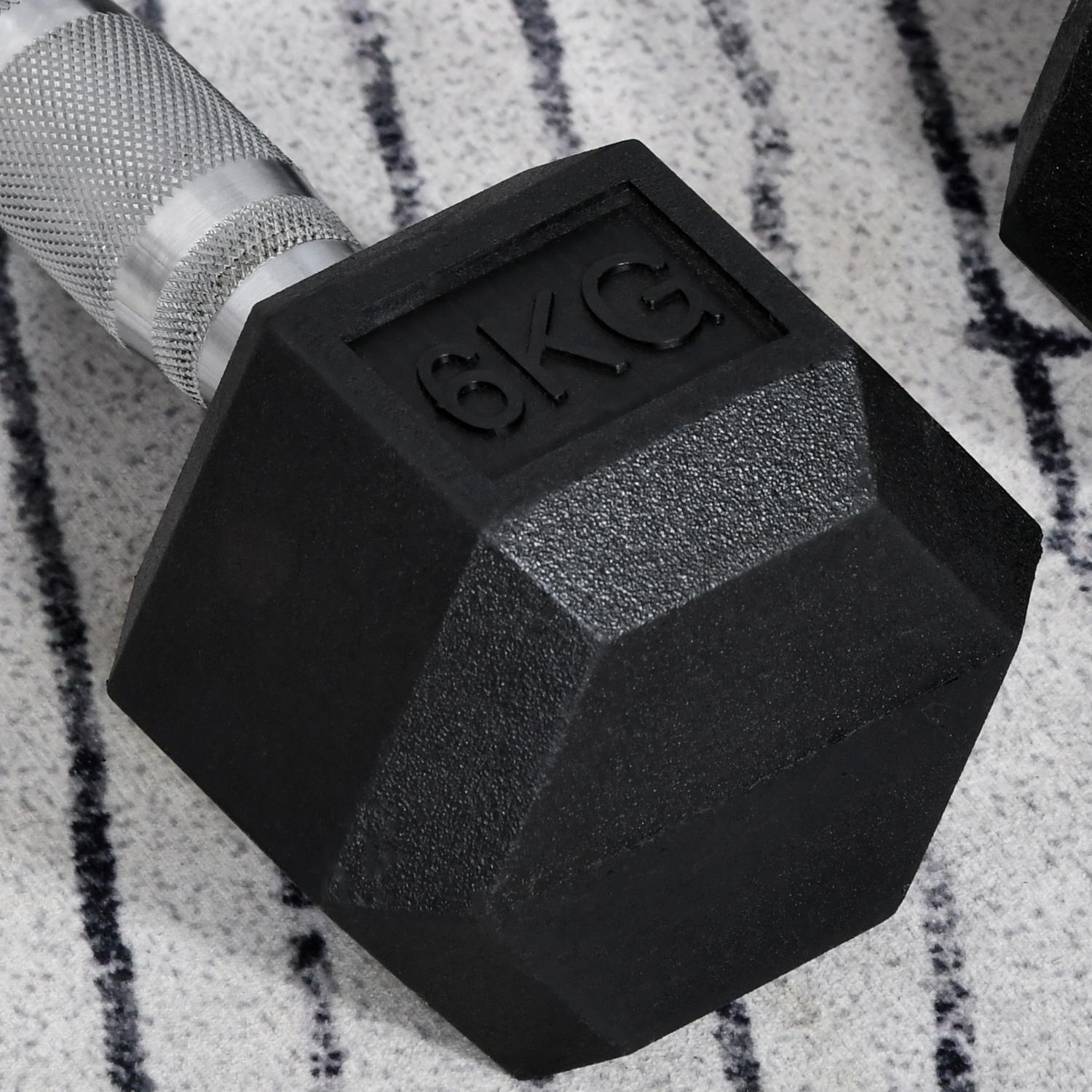 Hexagon Hantlar Set, 2x6 Kg, gummibelagt gjutjärn