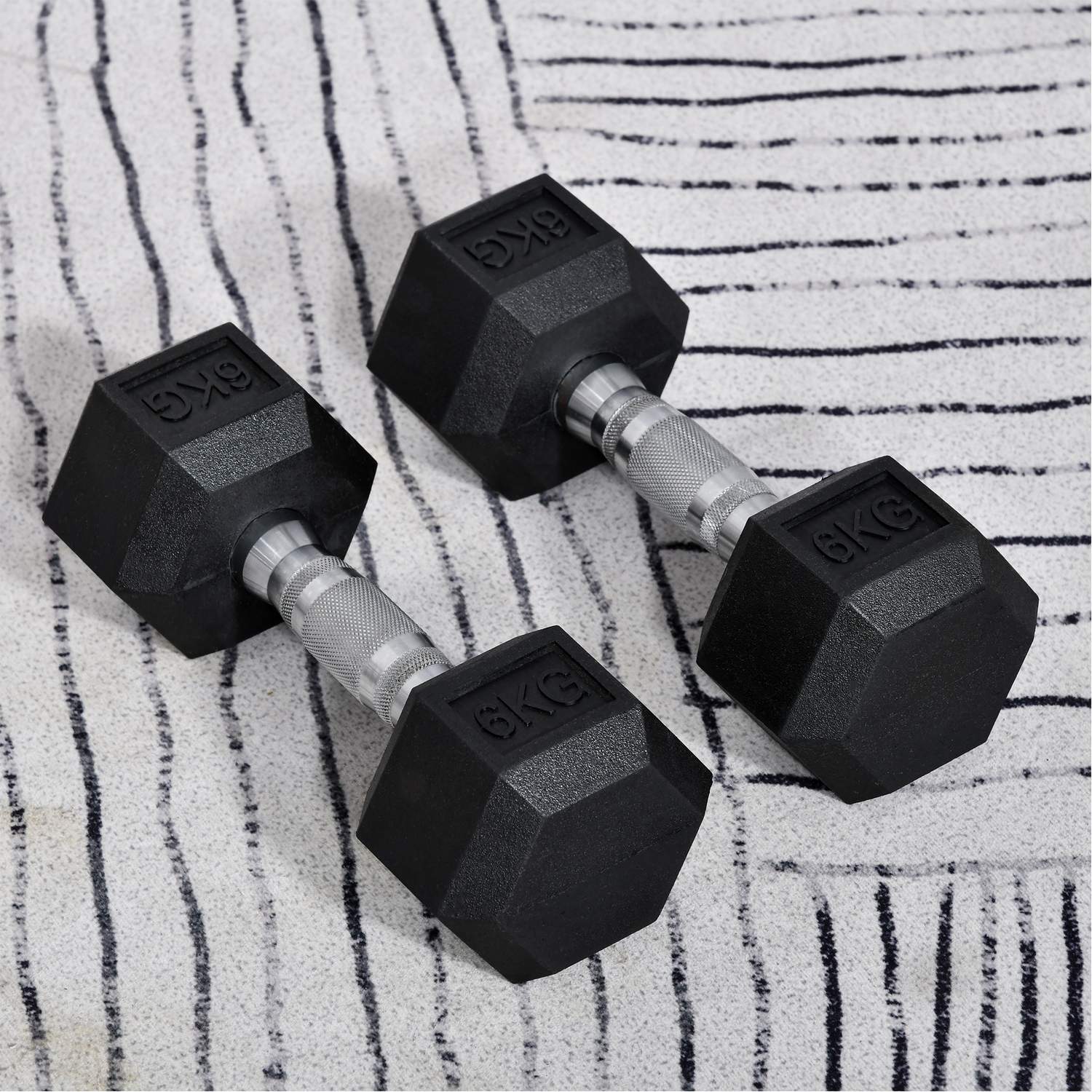Hexagon Hantlar Set, 2x6 Kg, gummibelagt gjutjärn