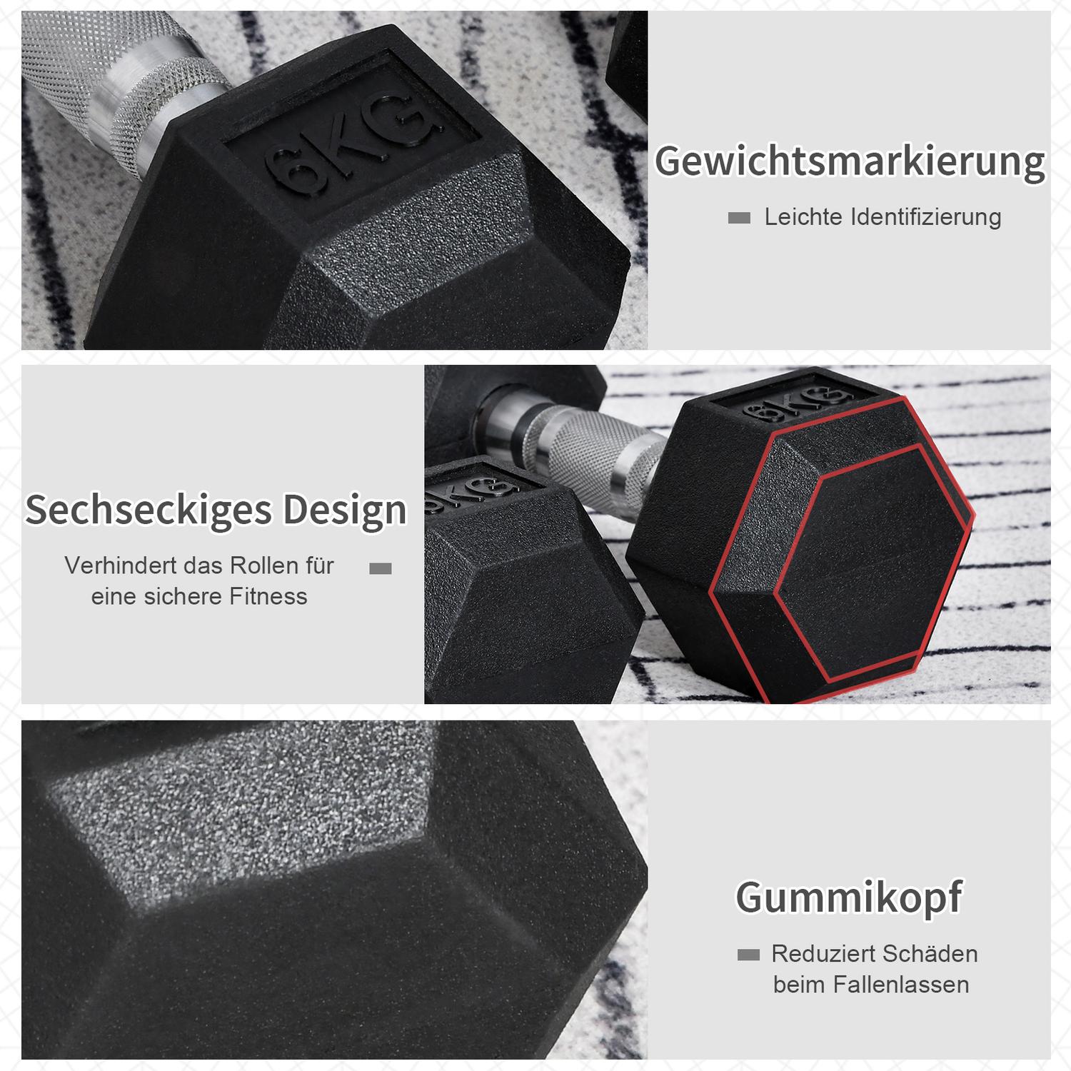 Hexagon Hantlar Set, 2x6 Kg, gummibelagt gjutjärn