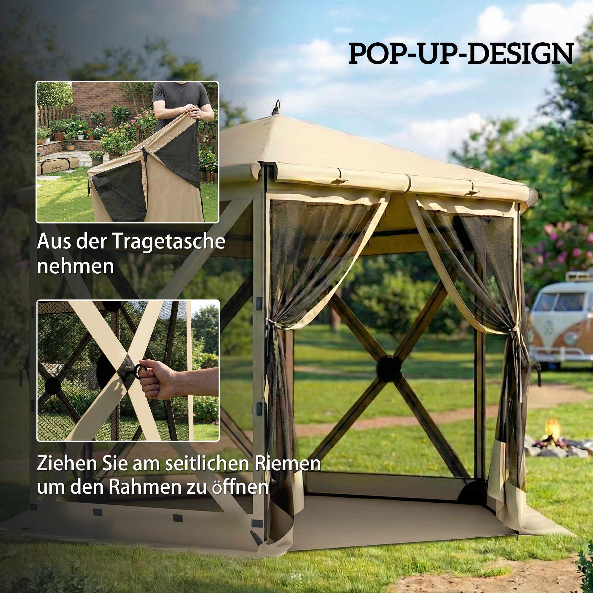 Hexagon Paviljongtält, 3x2,6m, Vattentätt, UV-resistent