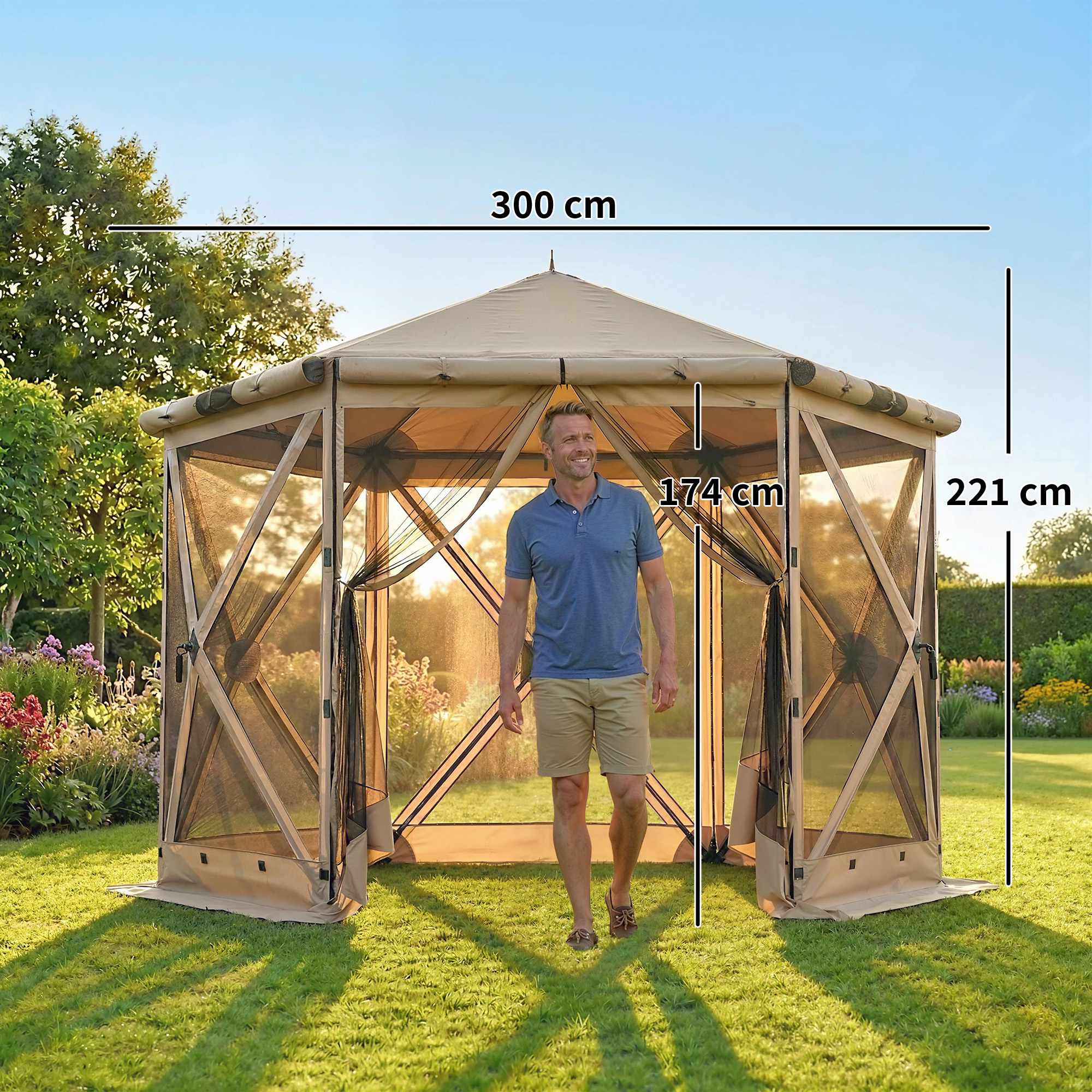 Hexagon Paviljongtält, 3x2,6m, Vattentätt, UV-resistent