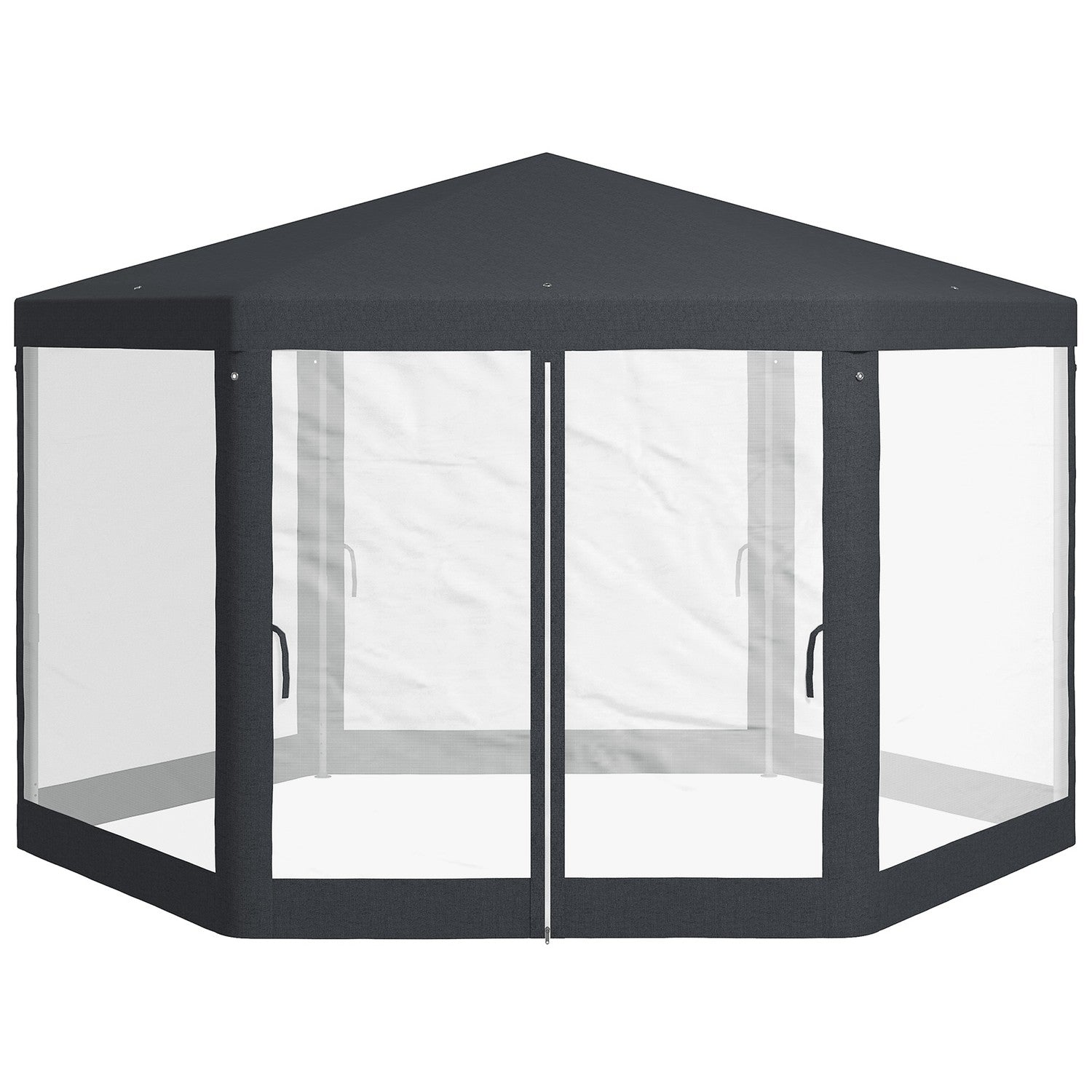 Hexagonal 4x4m paviljong, polyester & metall, med myggnät